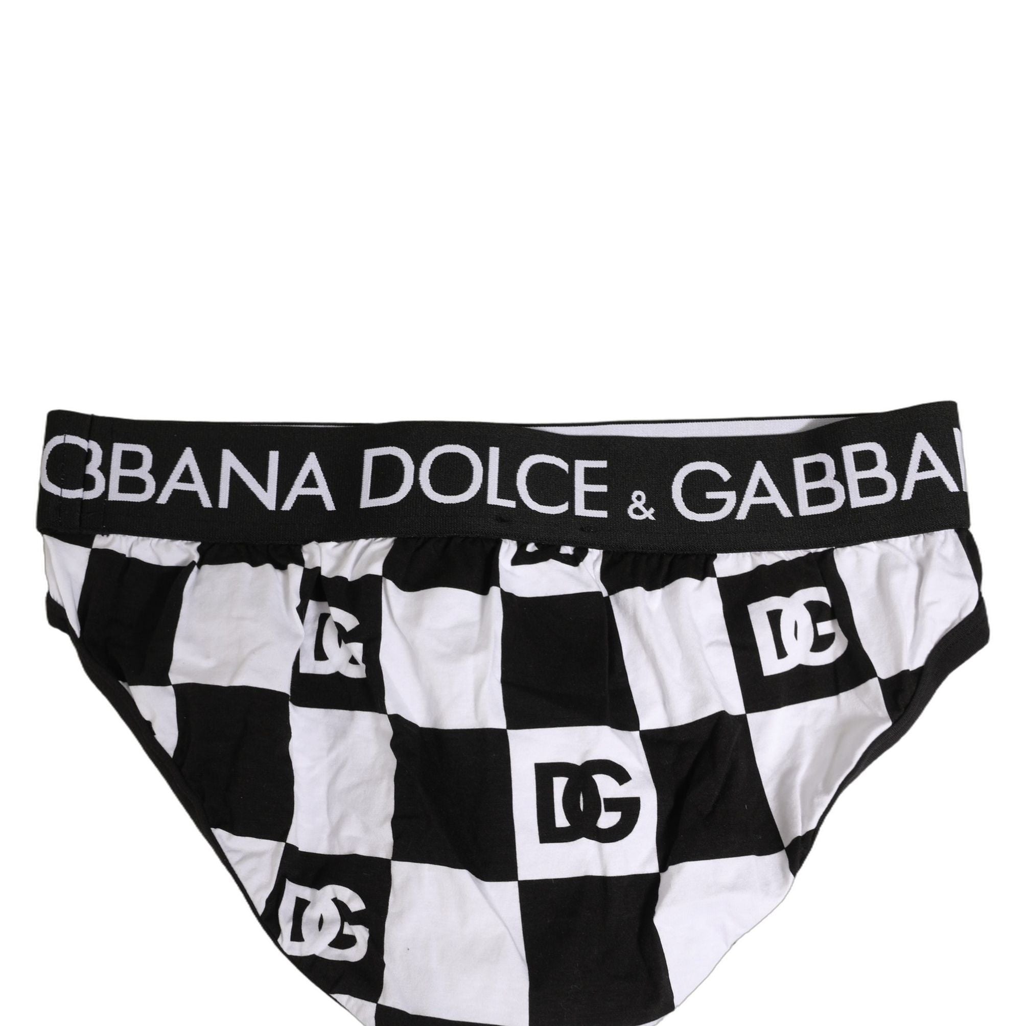 Dolce & Gabbana Black White Logo Checkered Midi Brief Underwear