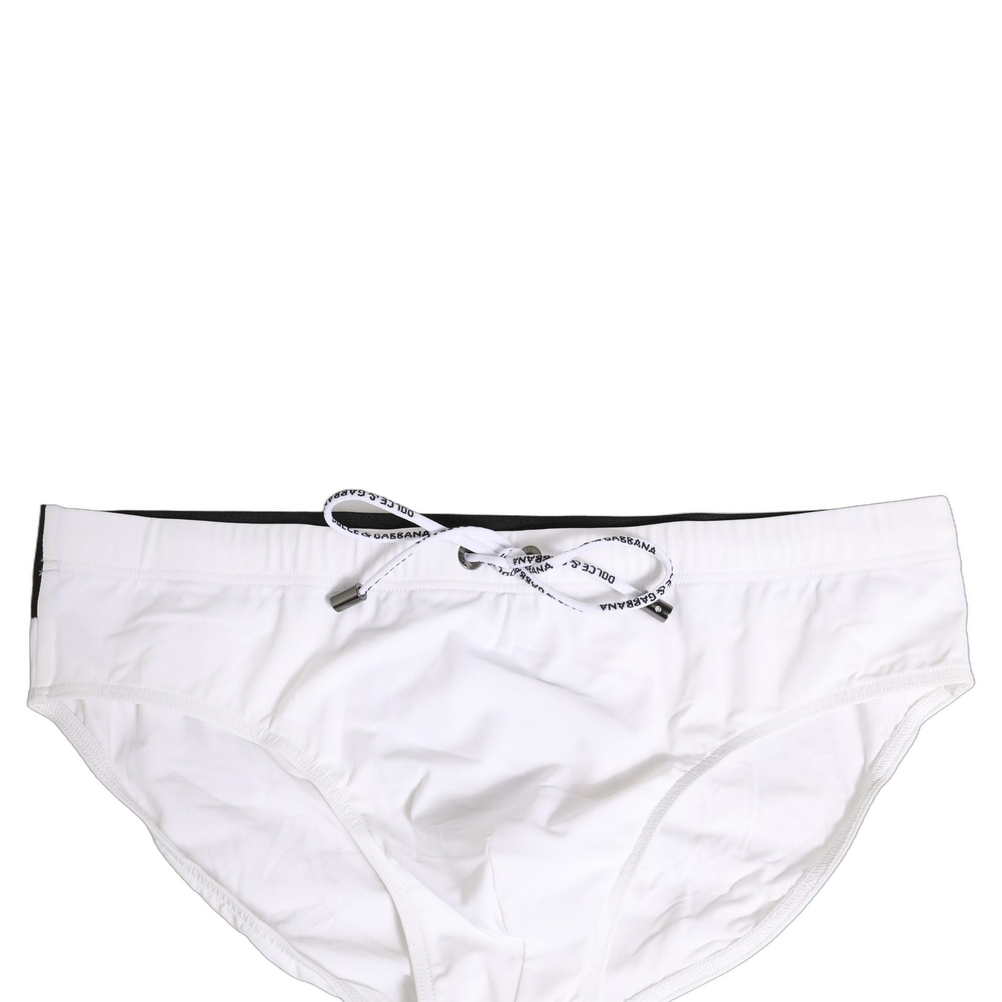 Dolce & Gabbana White Stretch Drawstring Swim Brief Swimwear