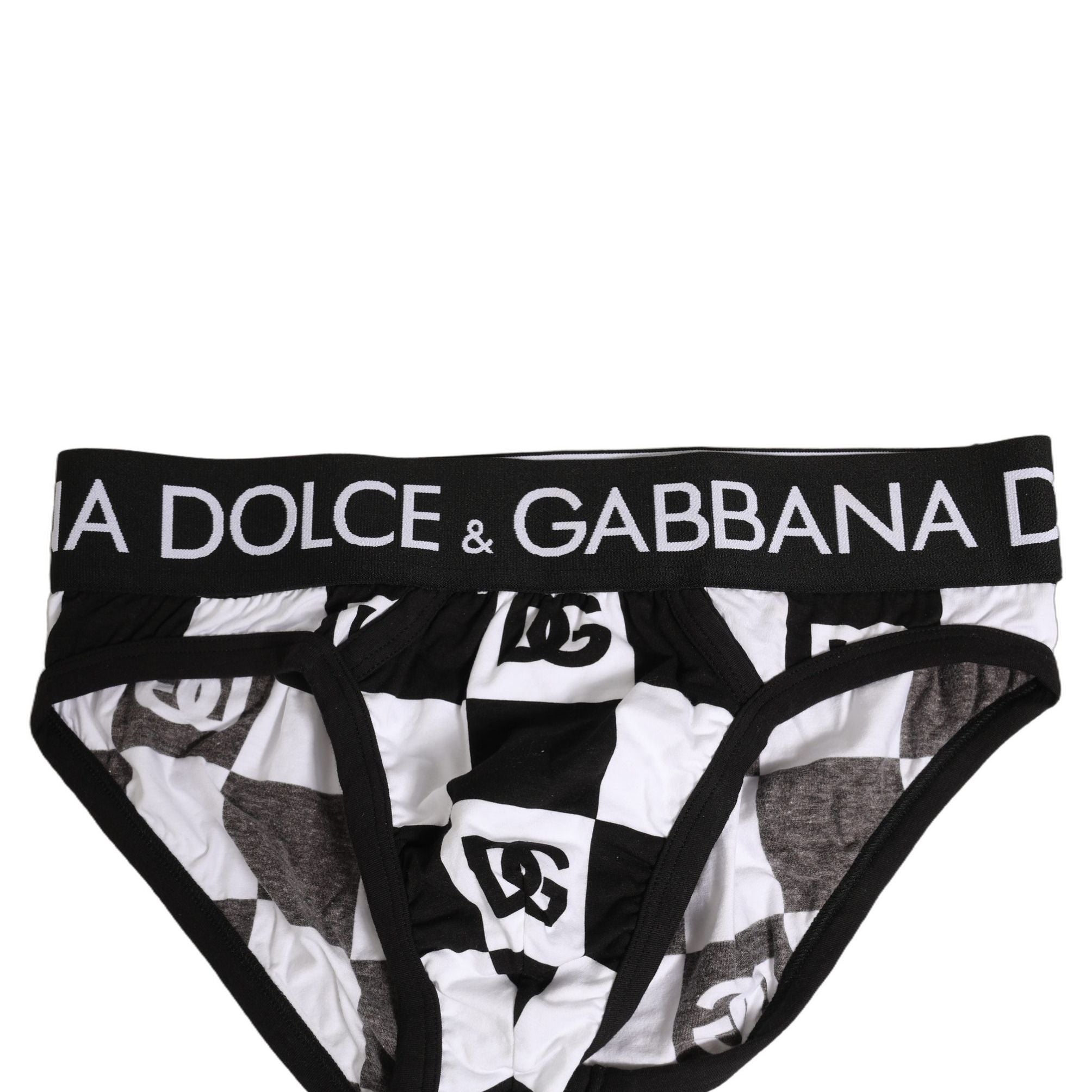 Dolce & Gabbana Black White Logo Checkered Midi Brief Underwear