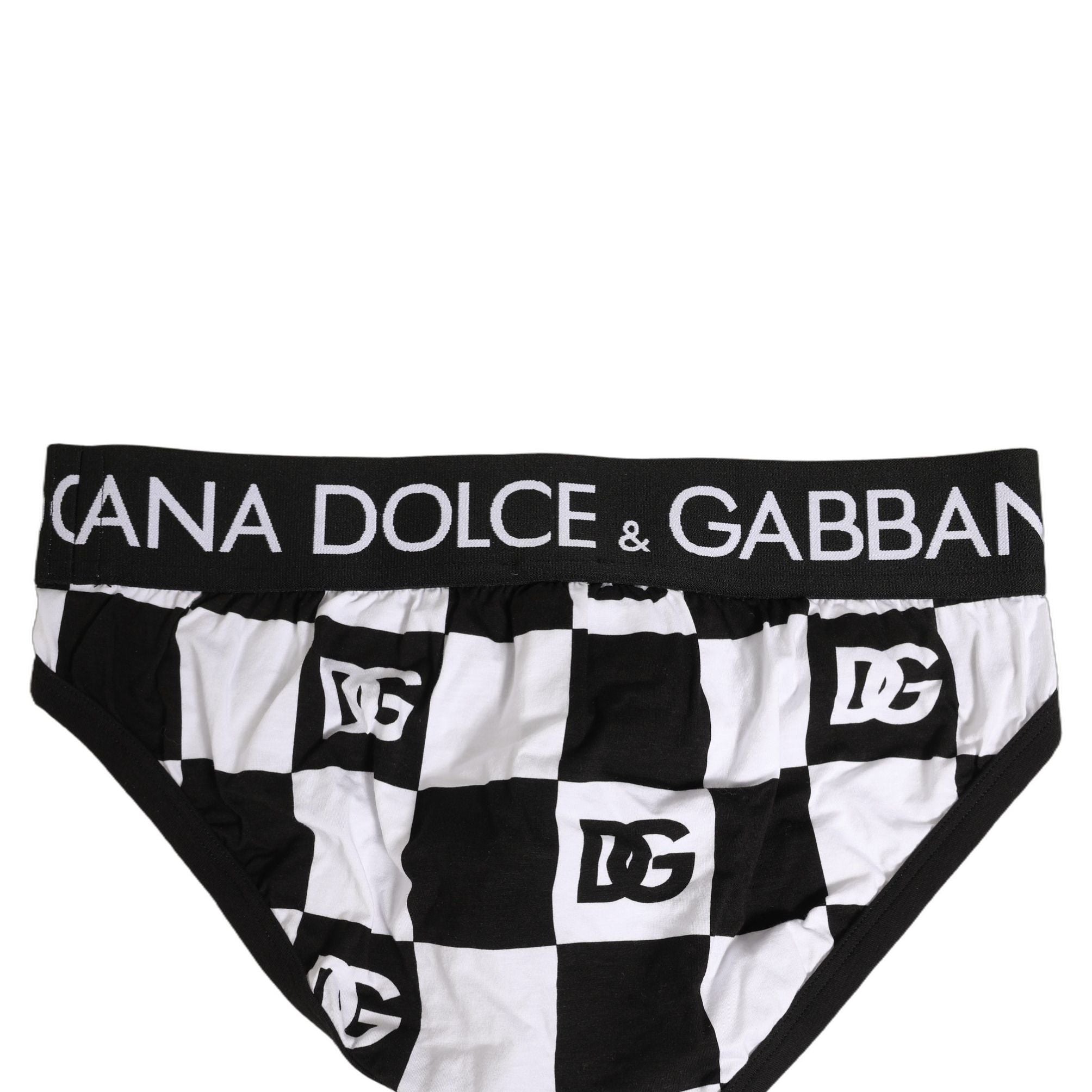 Dolce & Gabbana Black White Logo Checkered Midi Brief Underwear