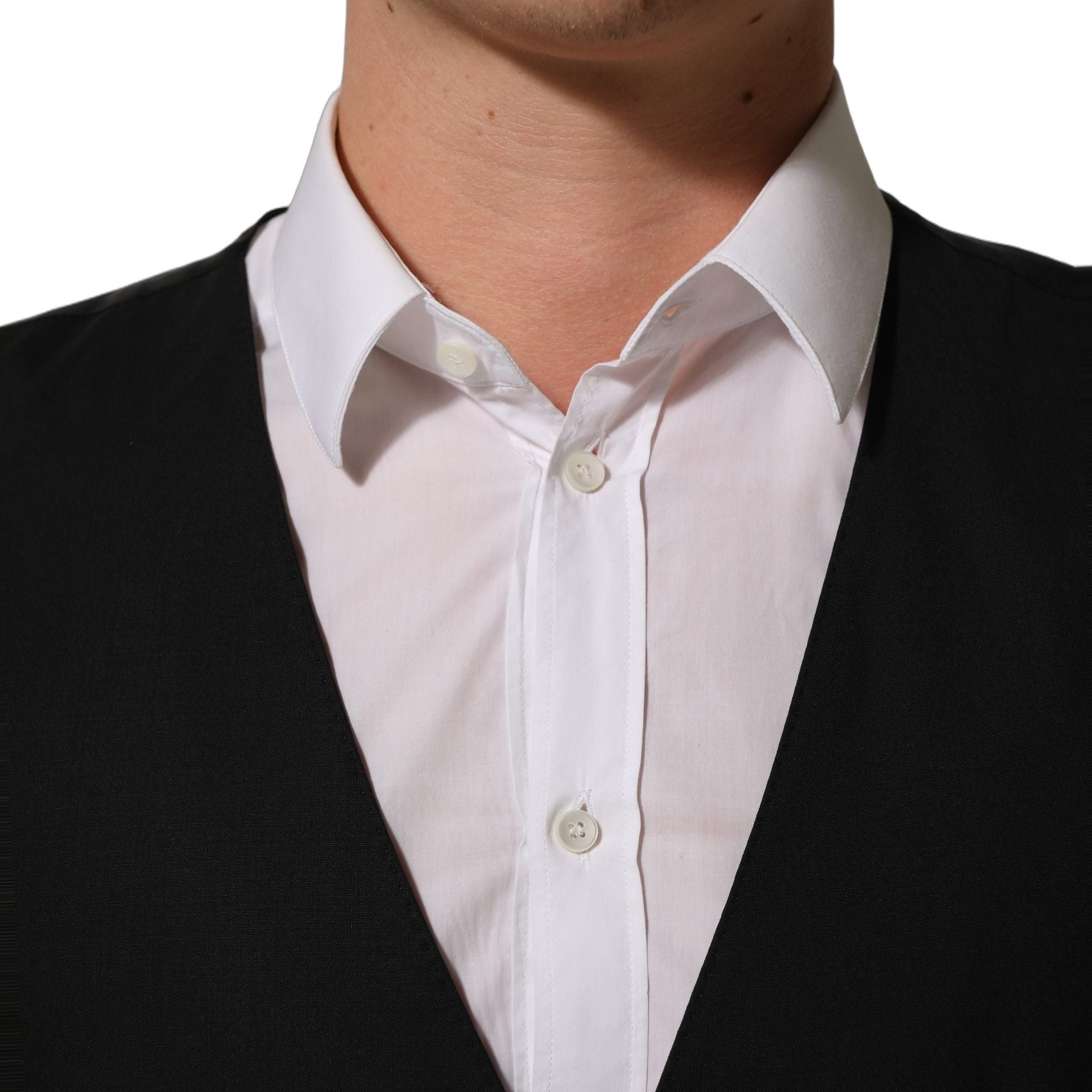 Dolce & Gabbana Black Wool Stretch Waistcoat Formal Vest