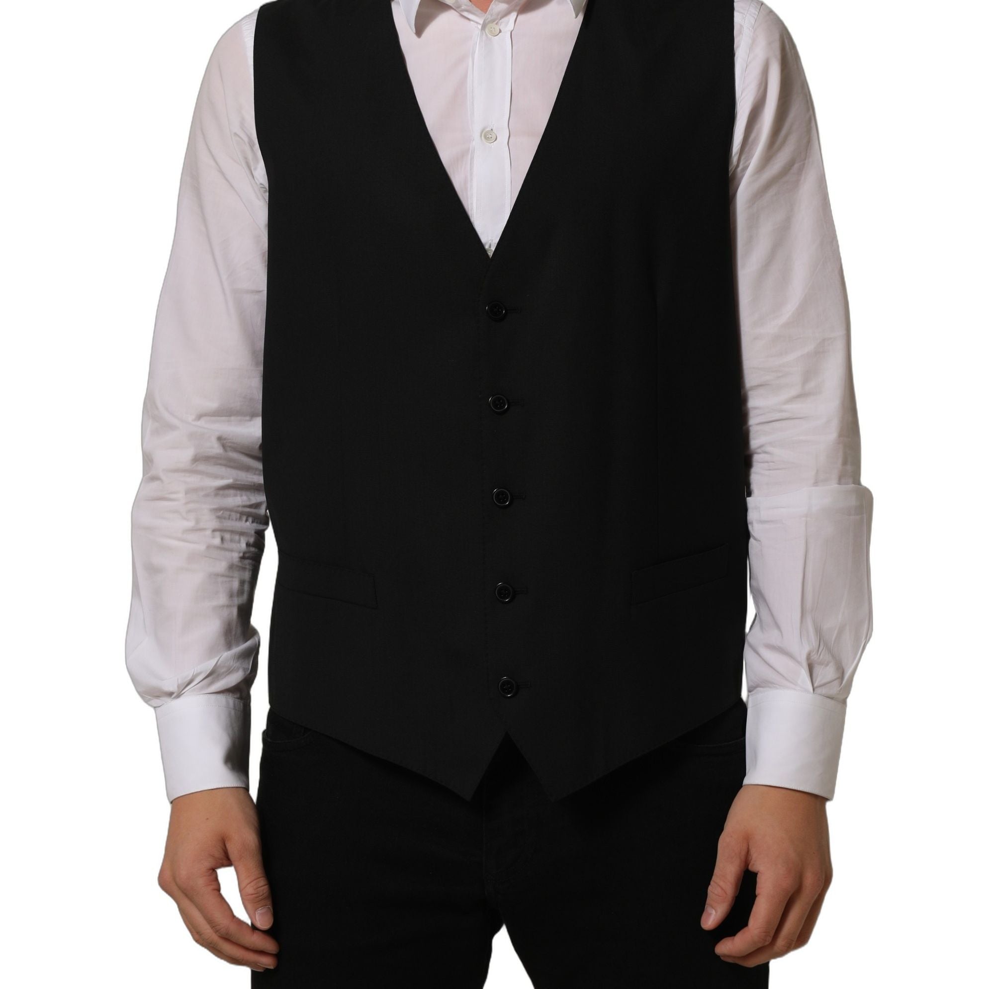 Dolce & Gabbana Black Wool Stretch Waistcoat Formal Vest