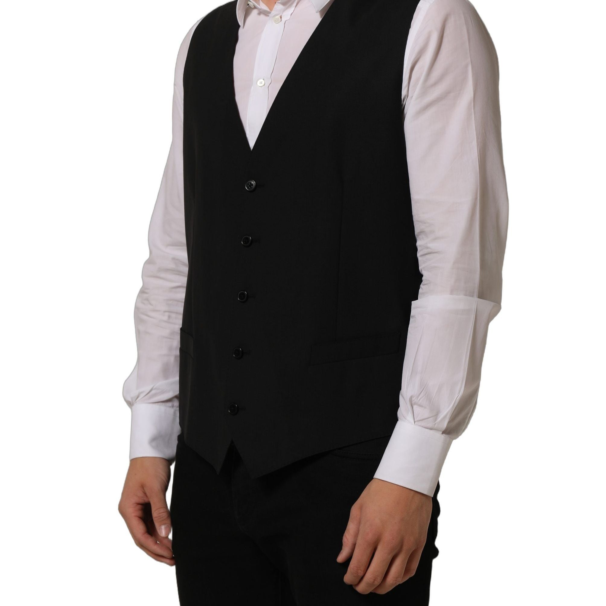 Dolce & Gabbana Black Wool Stretch Waistcoat Formal Vest