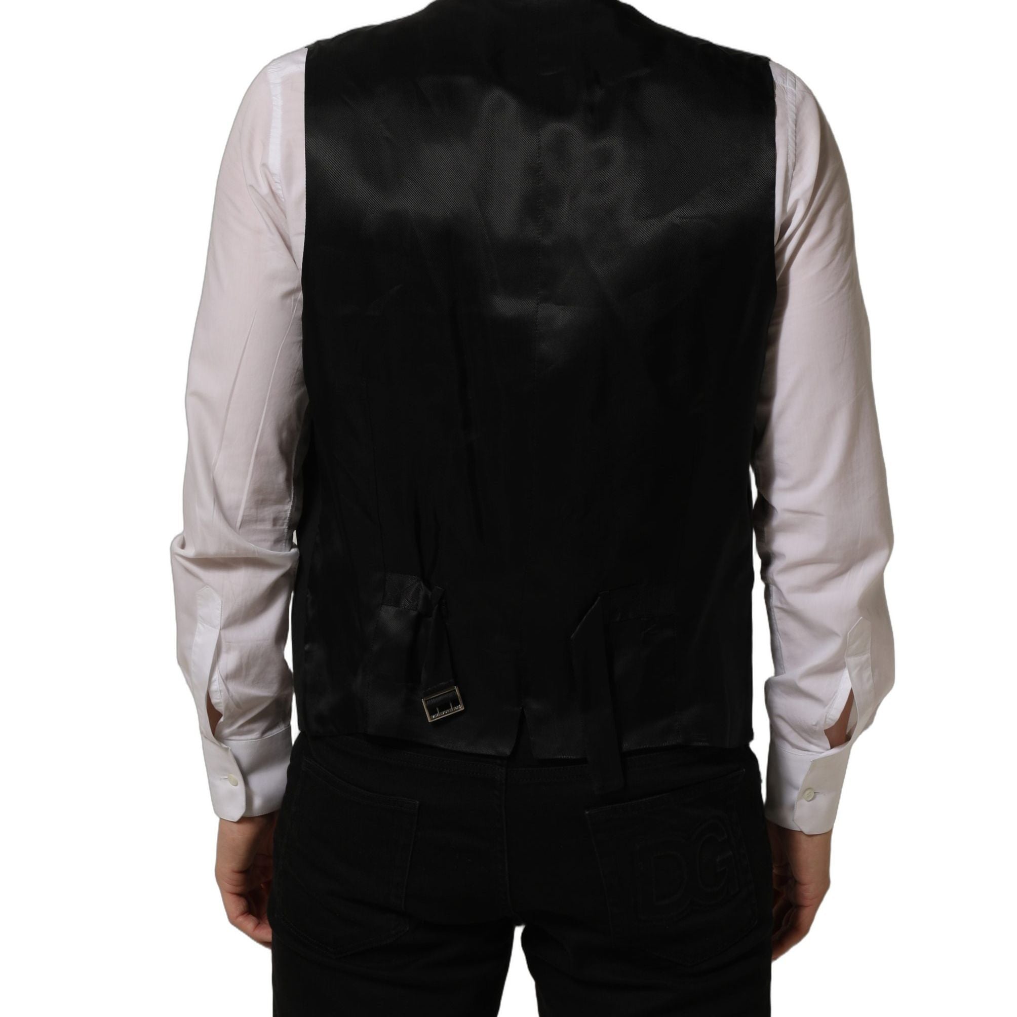 Dolce & Gabbana Black Wool Stretch Waistcoat Formal Vest