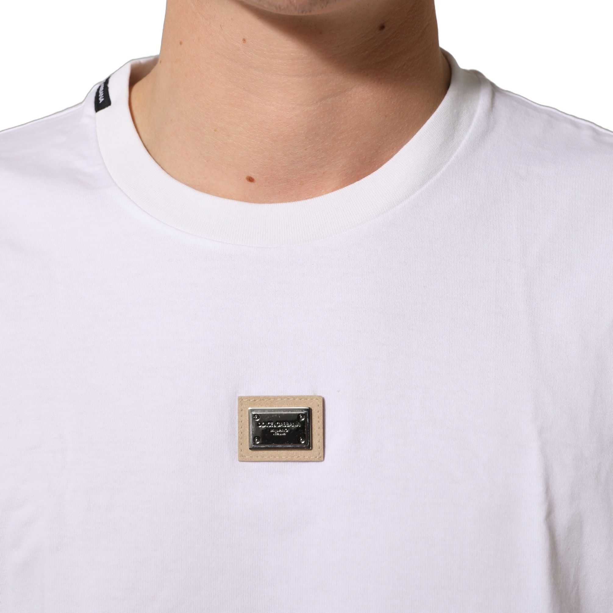 Dolce & Gabbana White Cotton Logo Plaque Crew Neck T-shirt