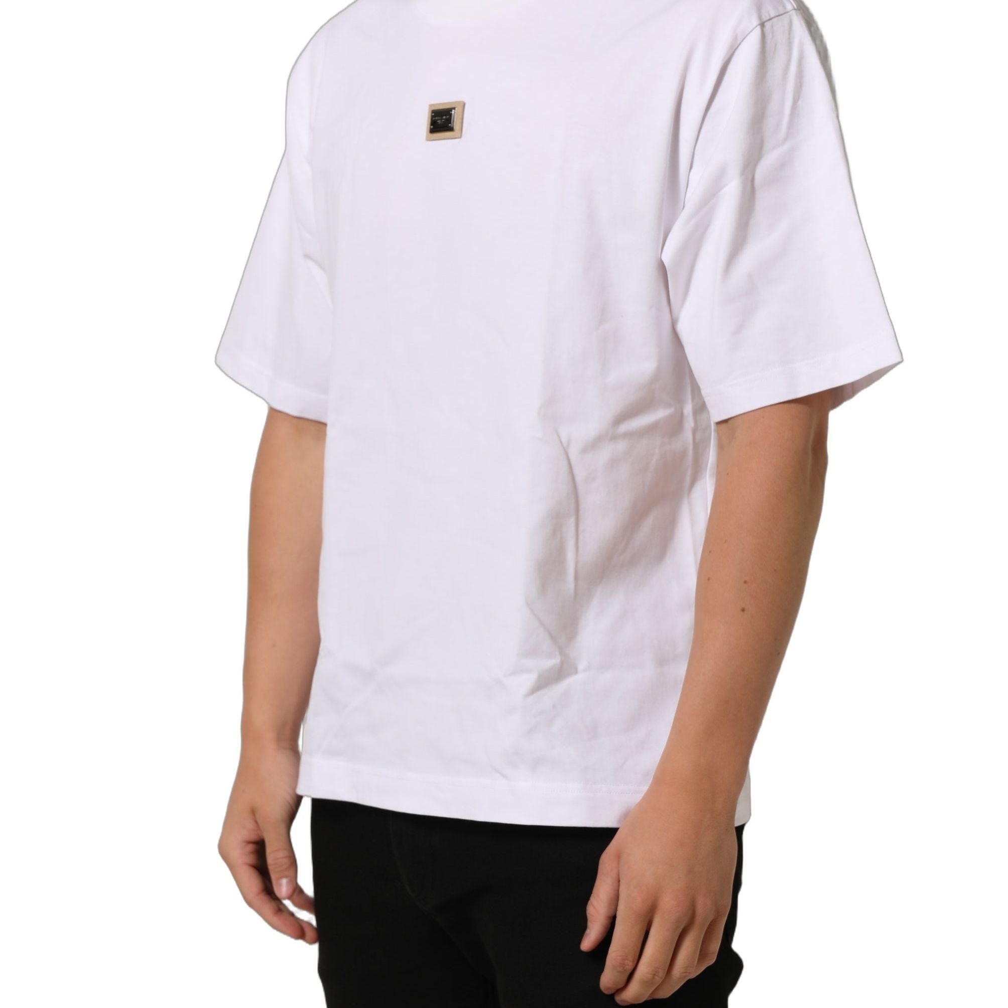 Dolce & Gabbana White Cotton Logo Plaque Crew Neck T-shirt