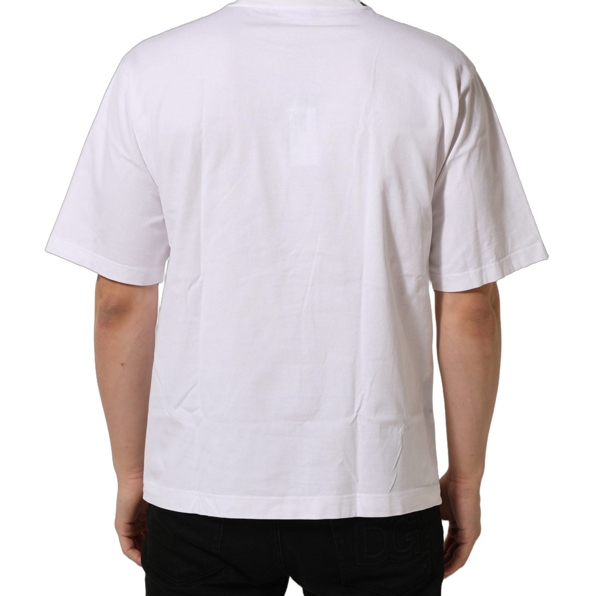 Dolce & Gabbana White Cotton Logo Plaque Crew Neck T-shirt
