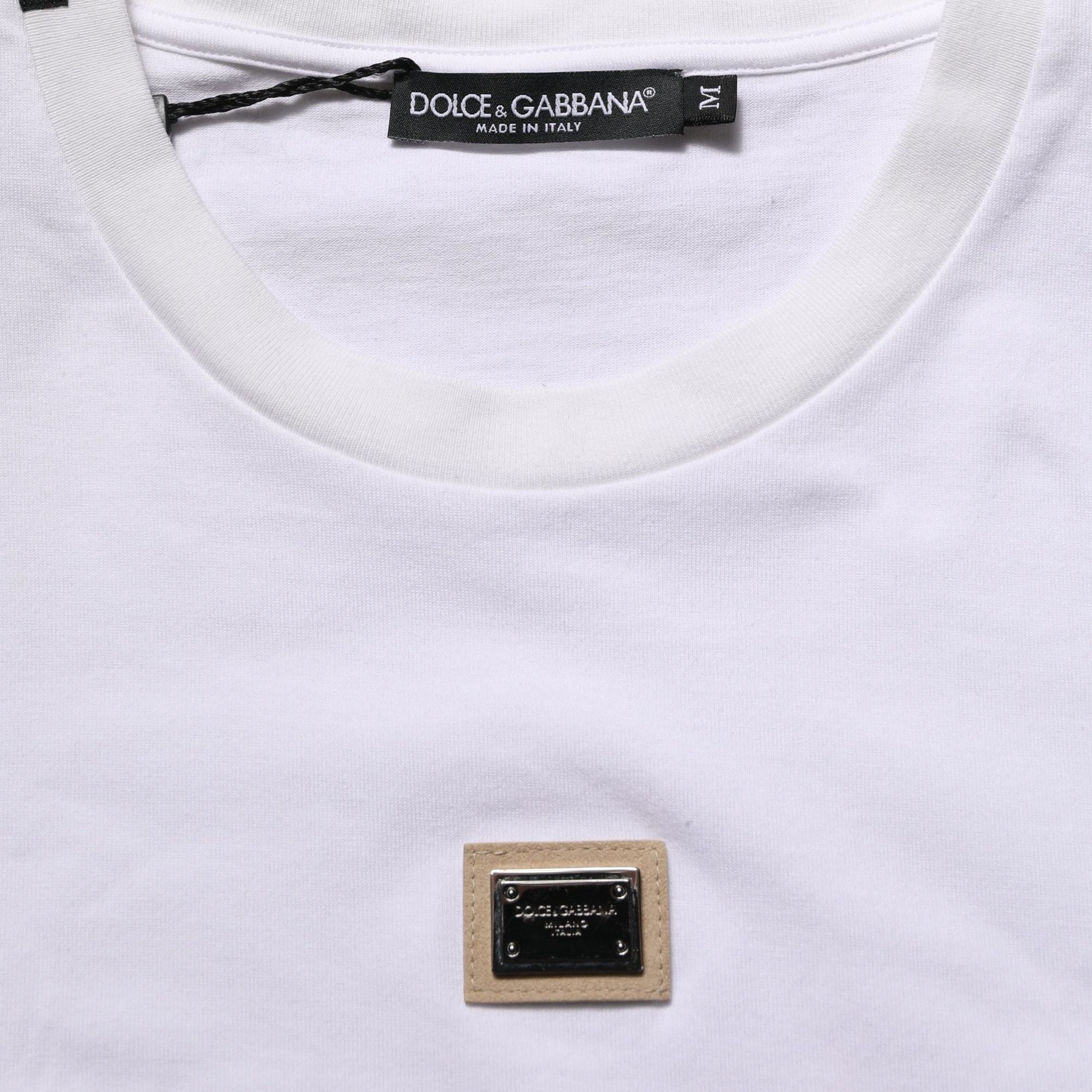Dolce & Gabbana White Cotton Logo Plaque Crew Neck T-shirt