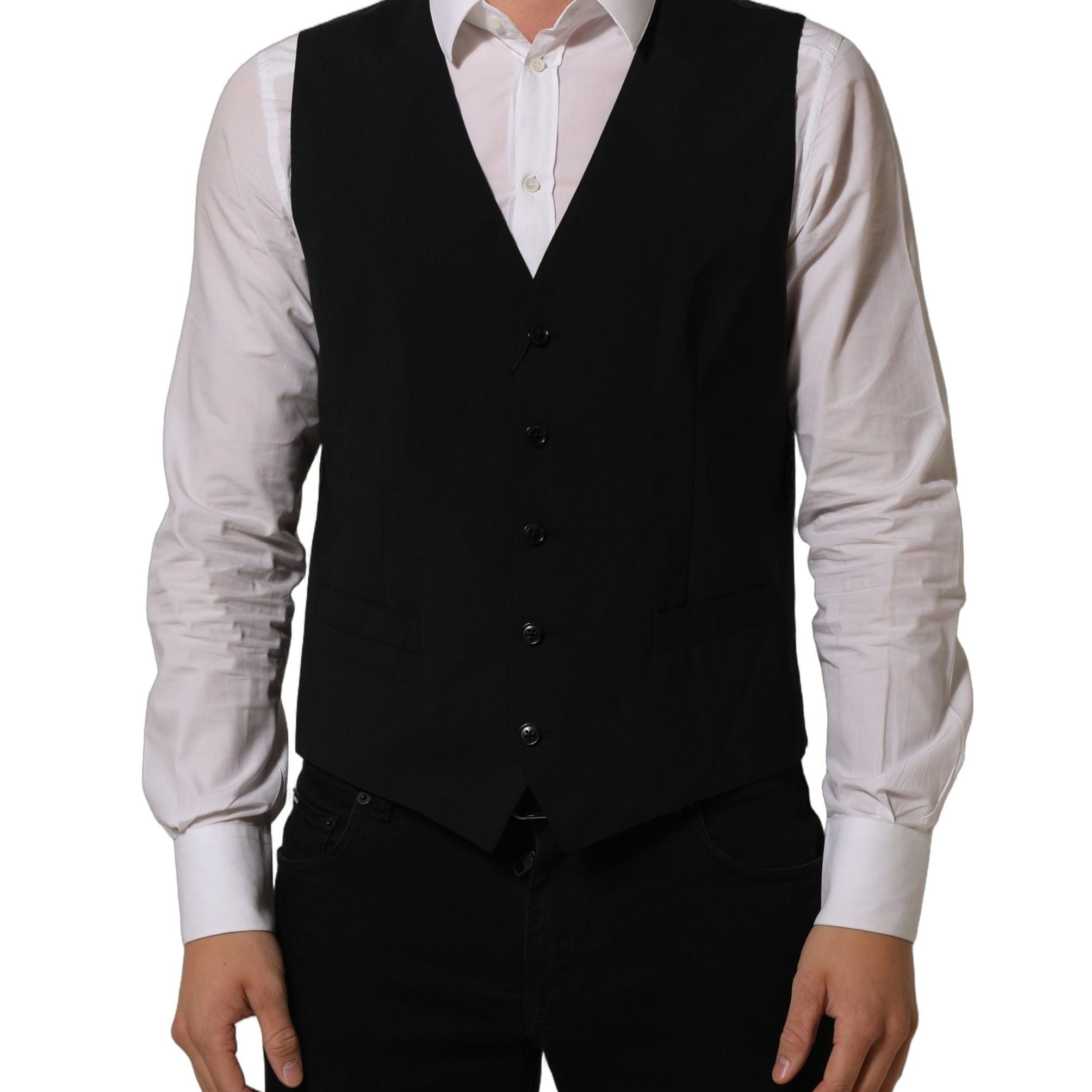 Dolce & Gabbana Black Wool Stretch Waistcoat Formal Dress Vest