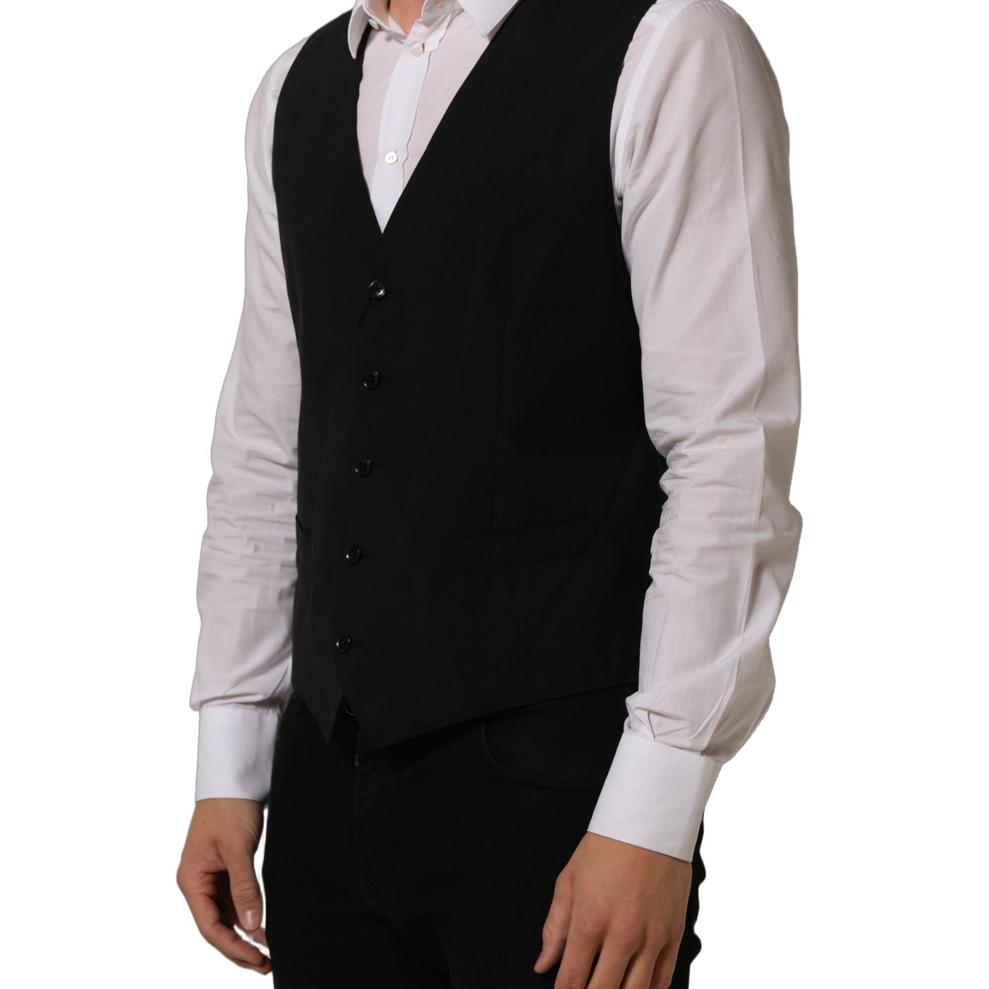 Dolce & Gabbana Black Wool Stretch Waistcoat Formal Dress Vest
