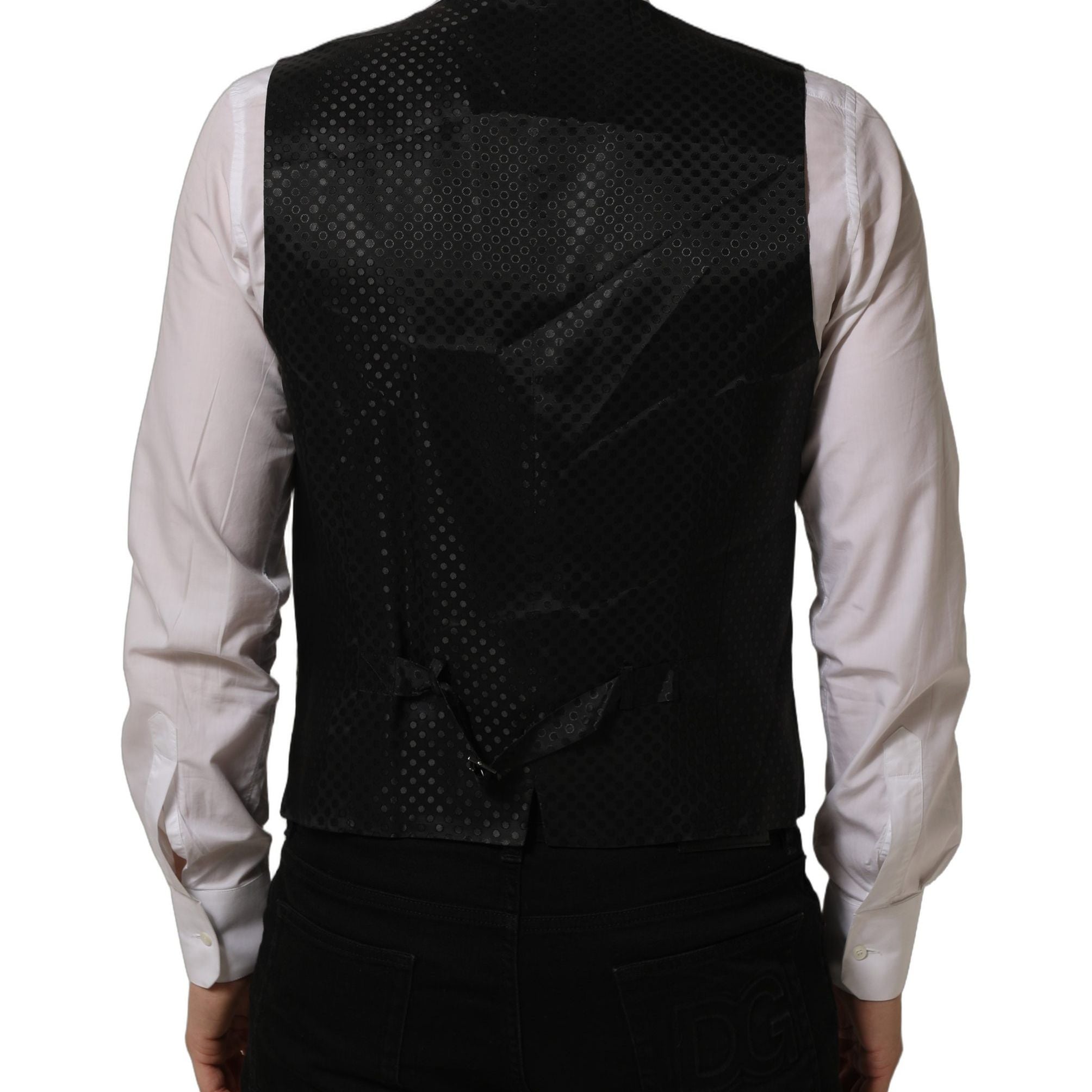 Dolce & Gabbana Black Wool Stretch Waistcoat Formal Dress Vest