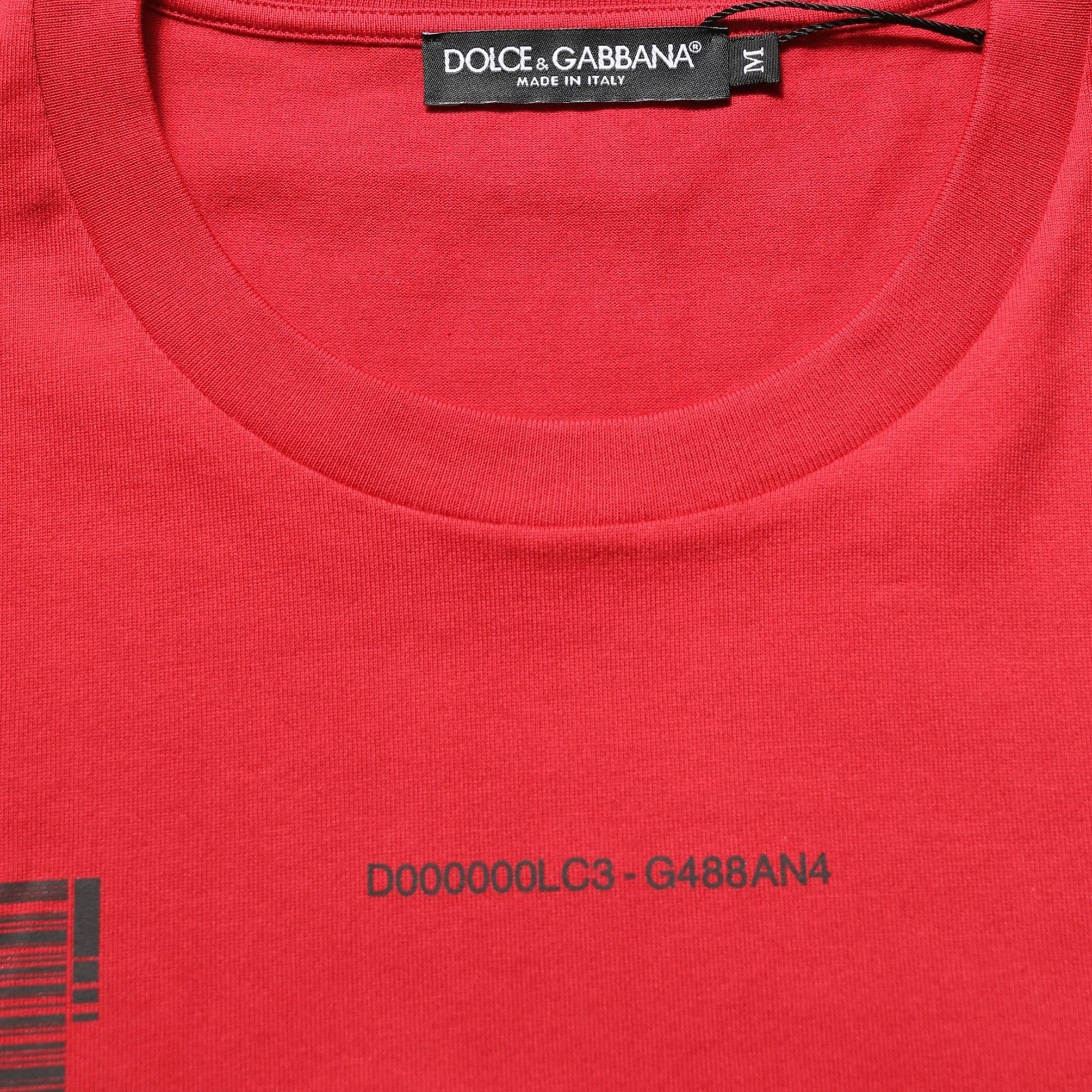 Dolce & Gabbana Red Cotton Graphic Print Crew Neck T-shirt