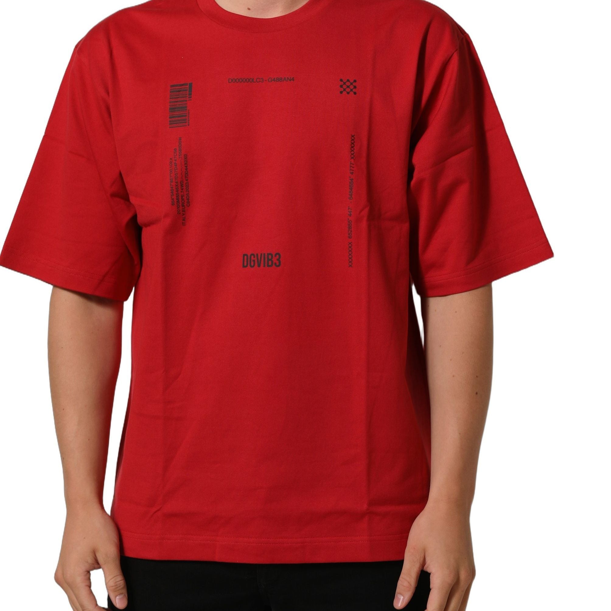 Dolce & Gabbana Red Cotton Graphic Print Crew Neck T-shirt