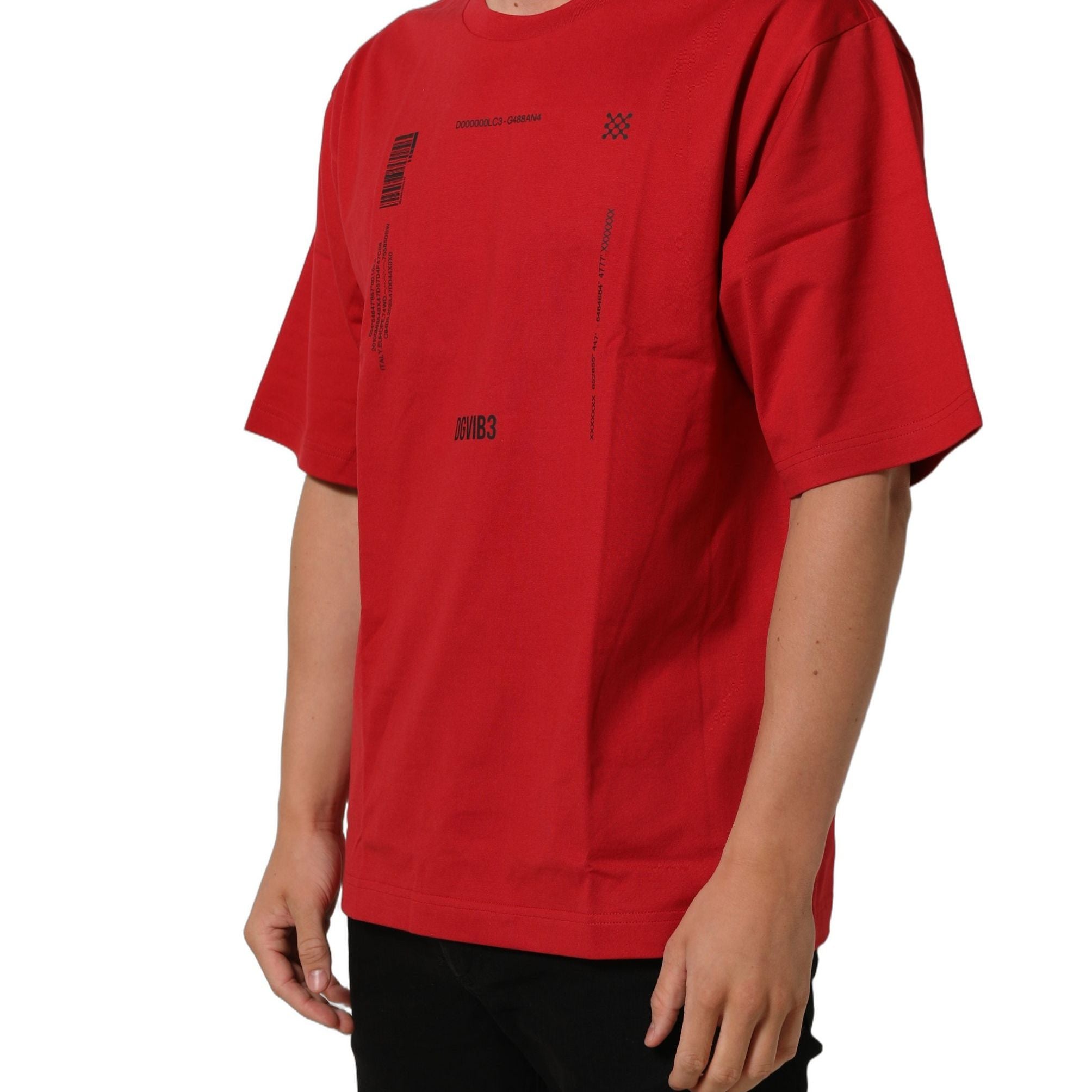 Dolce & Gabbana Red Cotton Graphic Print Crew Neck T-shirt