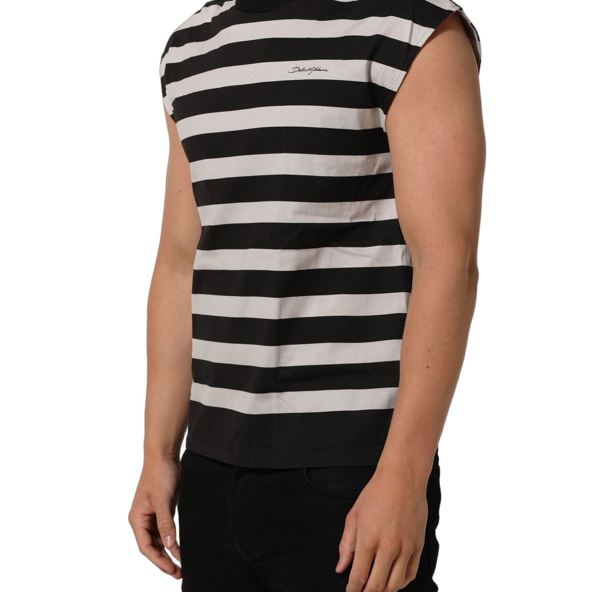 Dolce & Gabbana Black White Stripes Cotton Sleeveless T-shirt