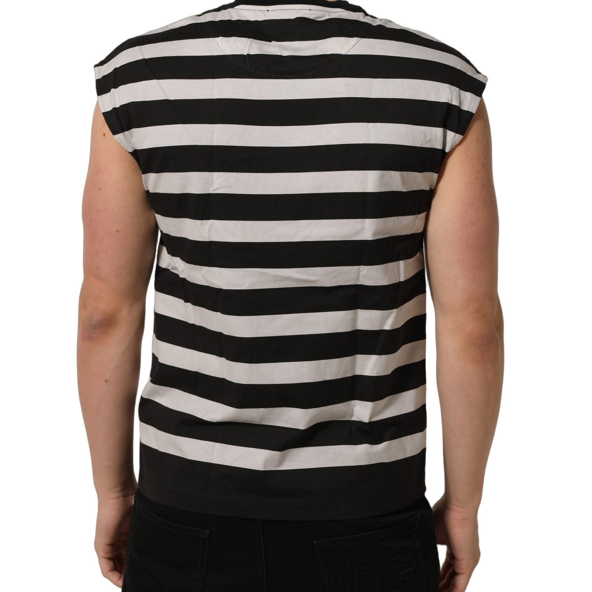 Dolce & Gabbana Black White Stripes Cotton Sleeveless T-shirt