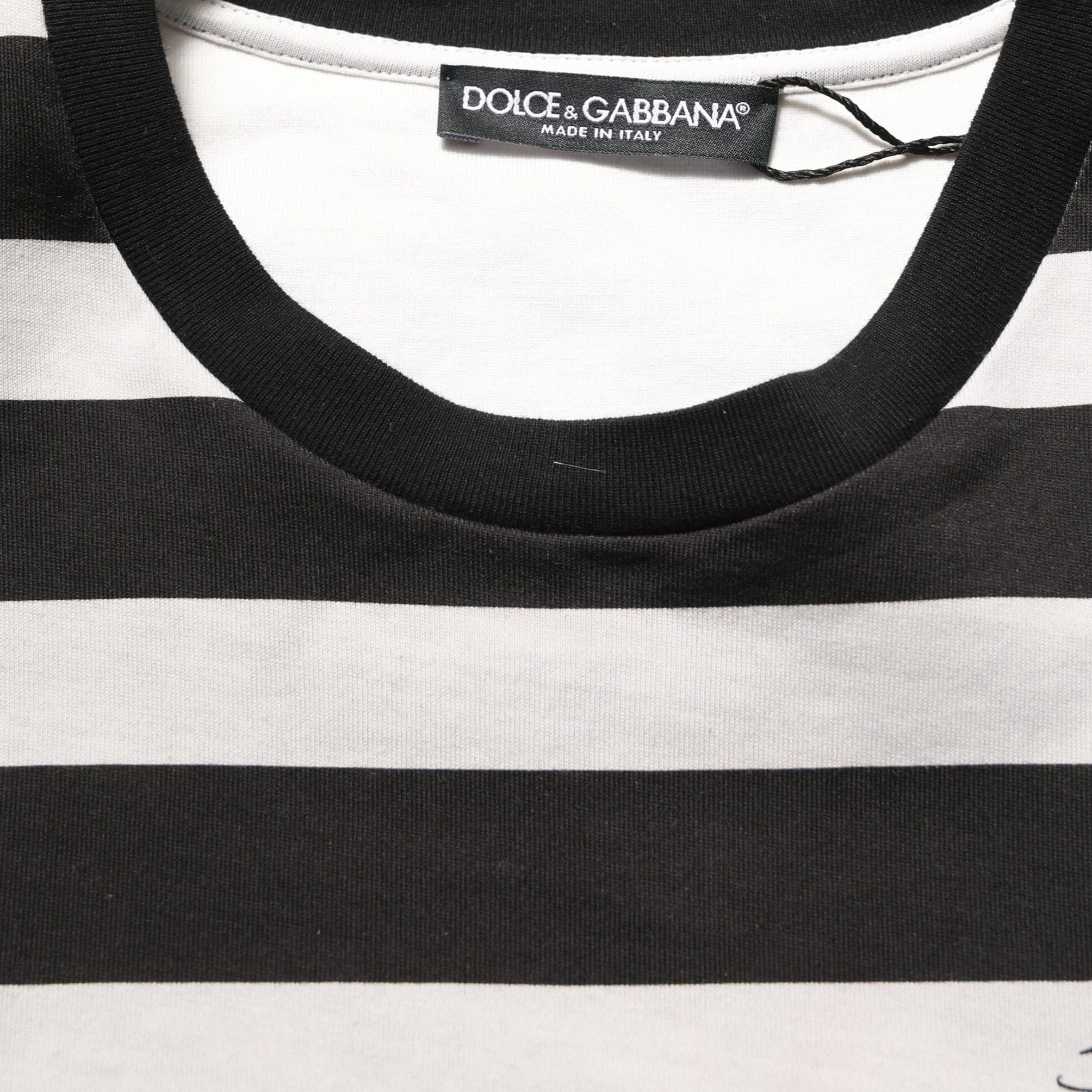 Dolce & Gabbana Black White Stripes Cotton Sleeveless T-shirt