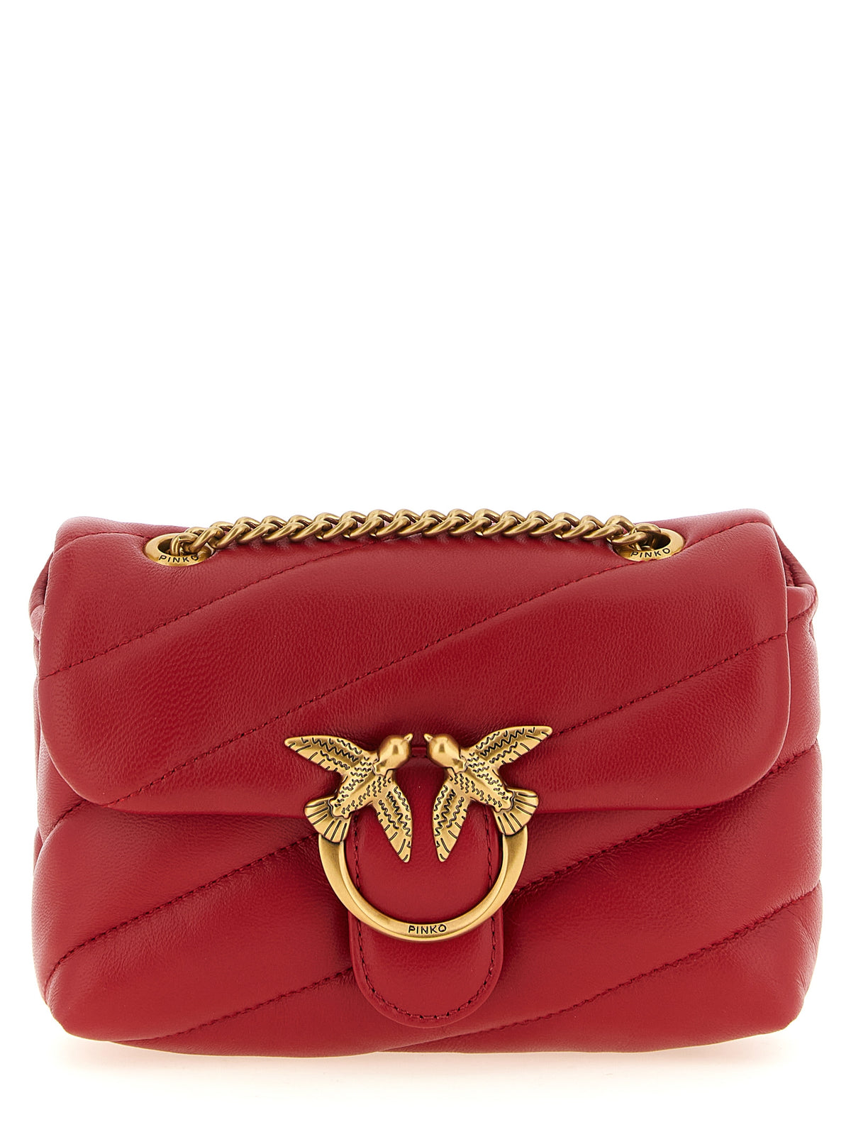 PINKO Red Lamb Leather Crossbody Bag