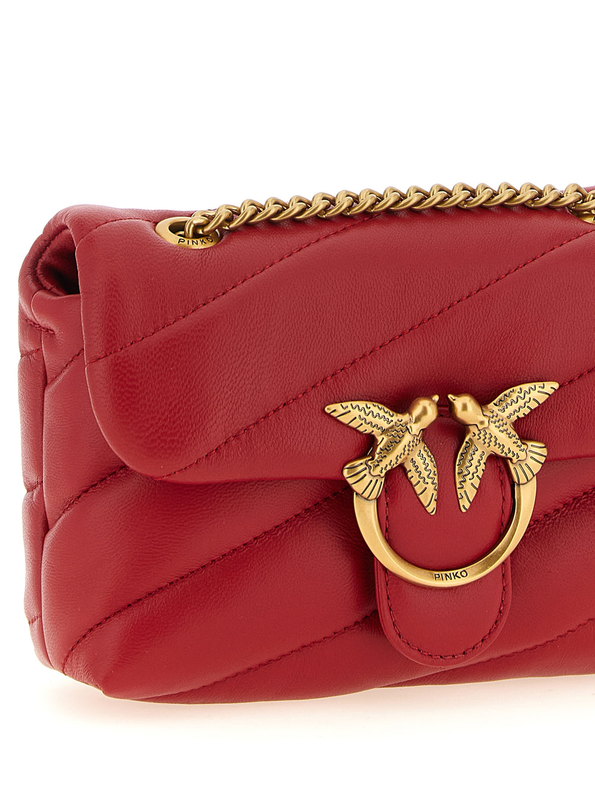 PINKO Red Lamb Leather Crossbody Bag
