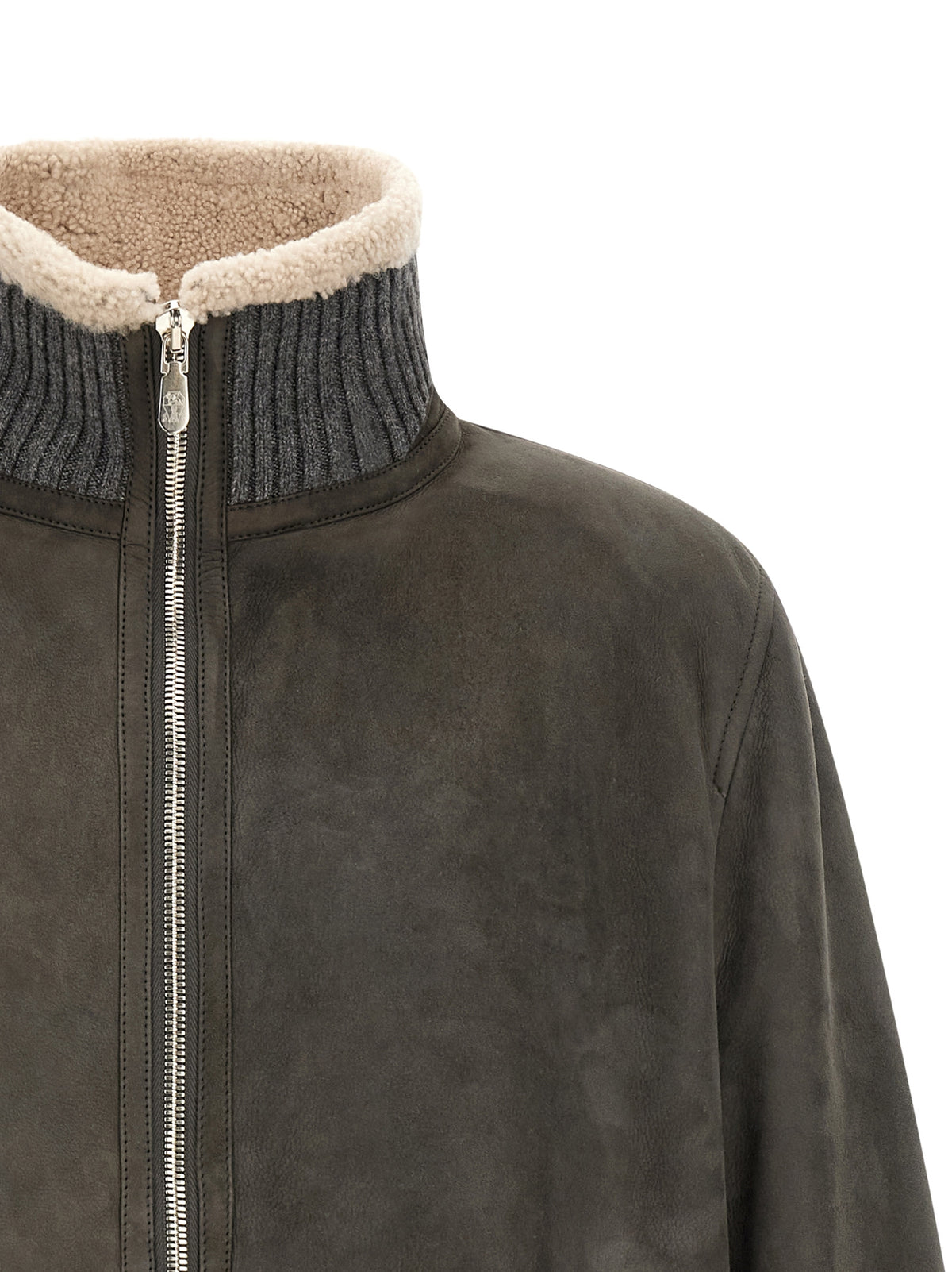 Brunello Cucinelli Gray Lamb Leather Leather Jacket