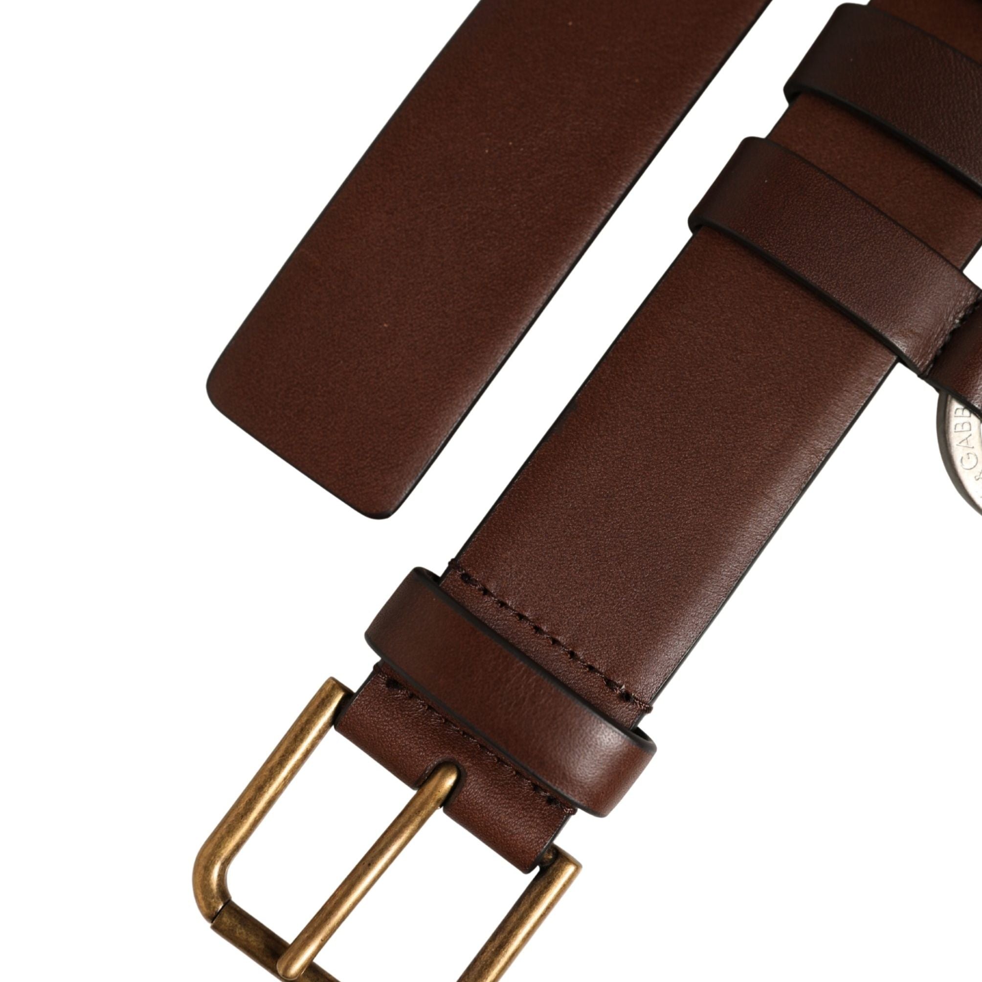 Dolce & Gabbana Men Brown Leather Gold Buckle Carabine Belt