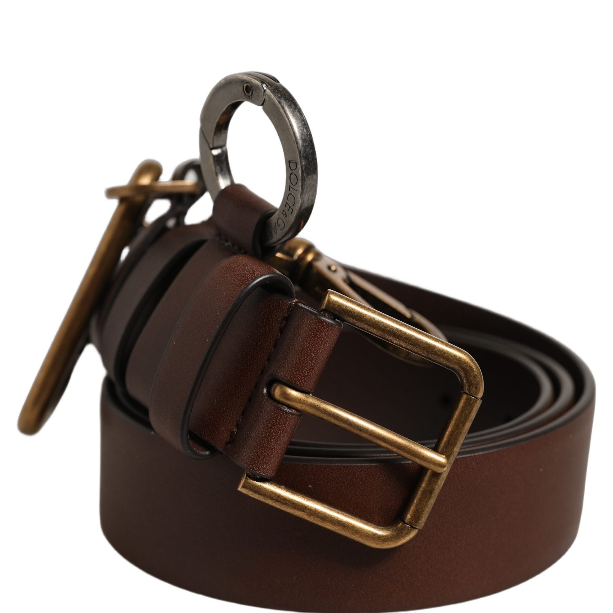 Dolce & Gabbana Men Brown Leather Gold Buckle Carabine Belt