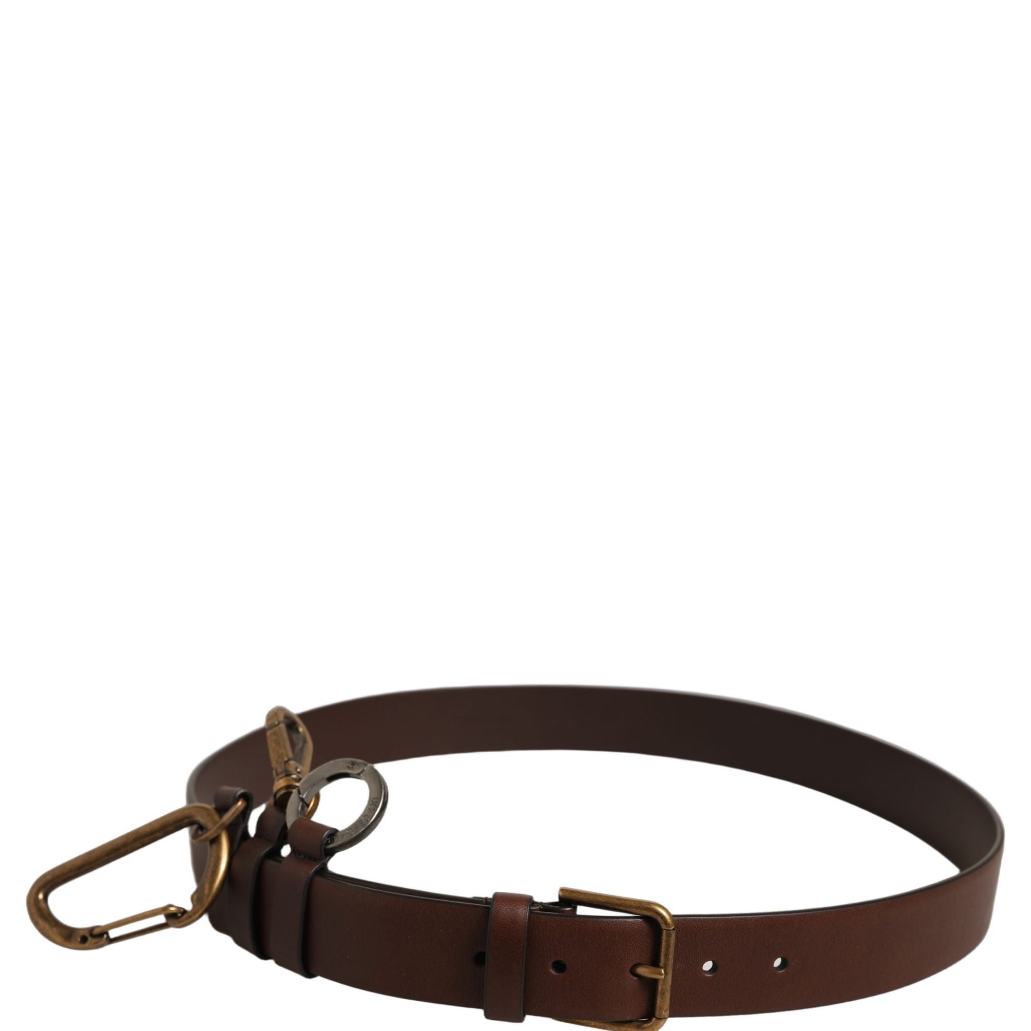 Dolce & Gabbana Men Brown Leather Gold Buckle Carabine Belt