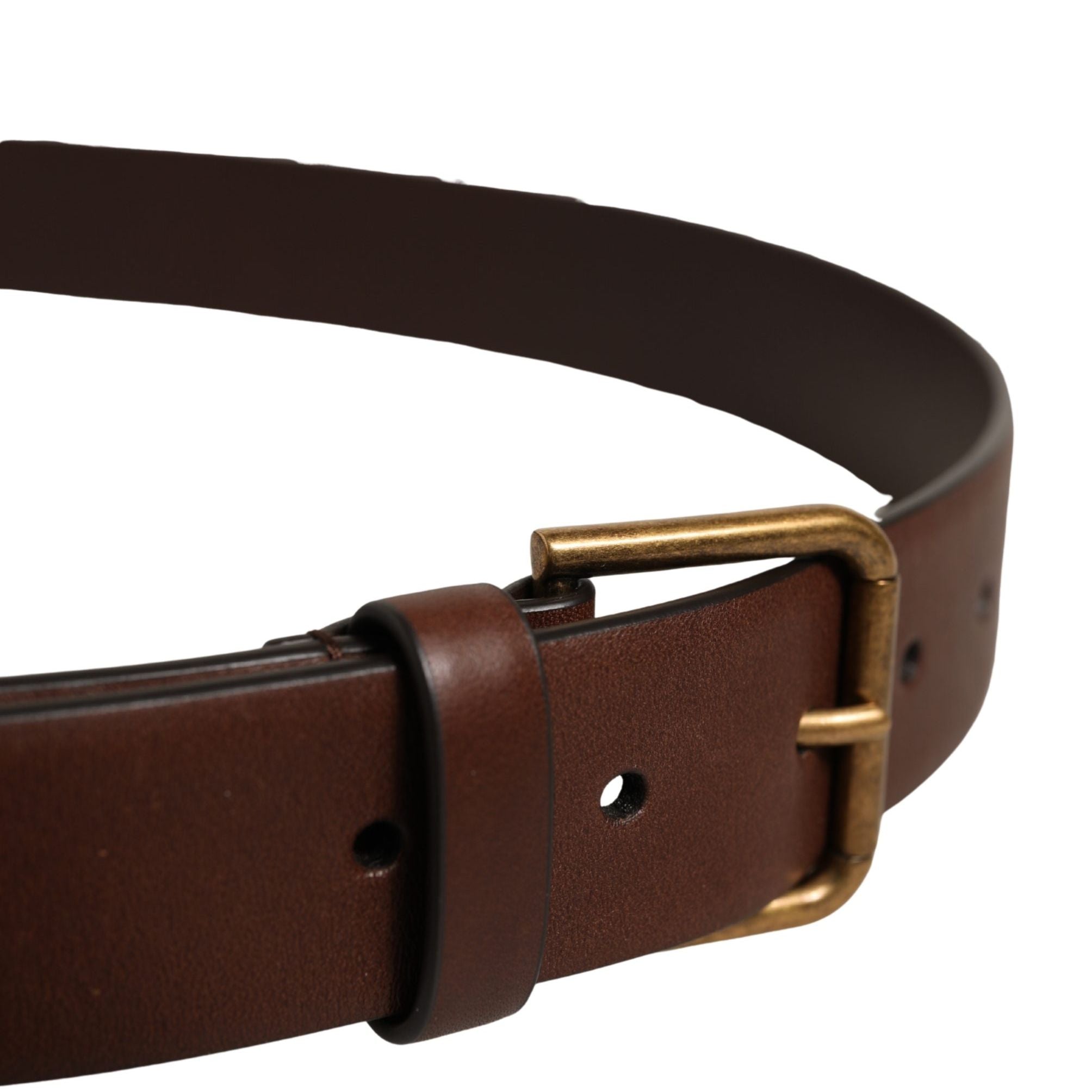 Dolce & Gabbana Men Brown Leather Gold Buckle Carabine Belt