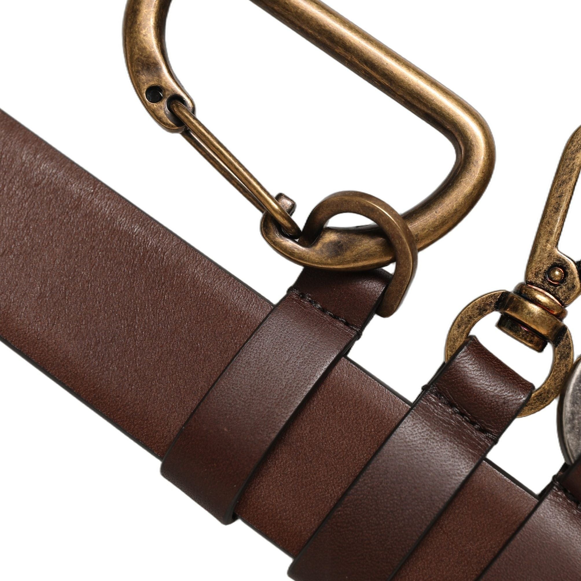 Dolce & Gabbana Men Brown Leather Gold Buckle Carabine Belt