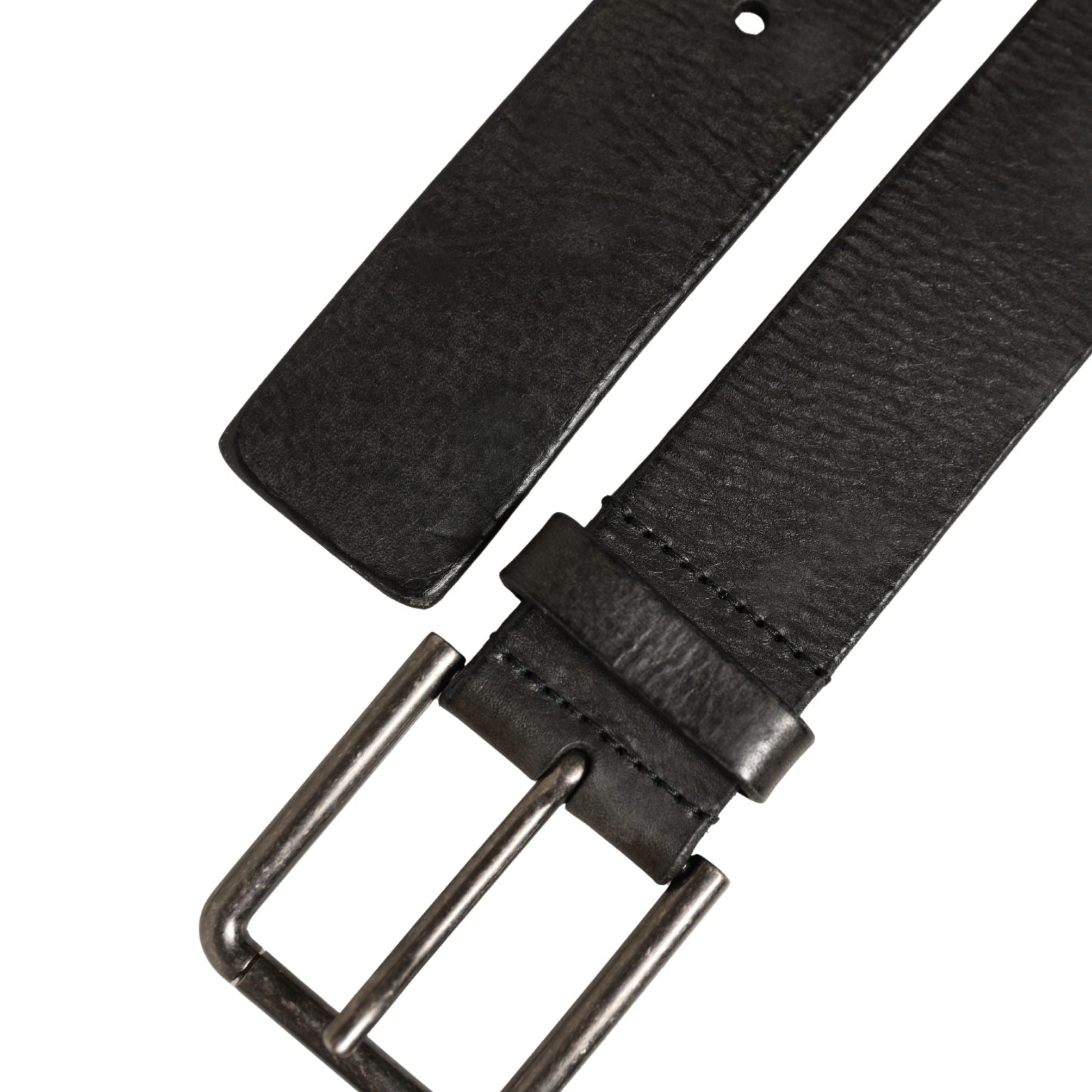 Dolce & Gabbana Black Leather Brushed Metal Buckle Men Belt