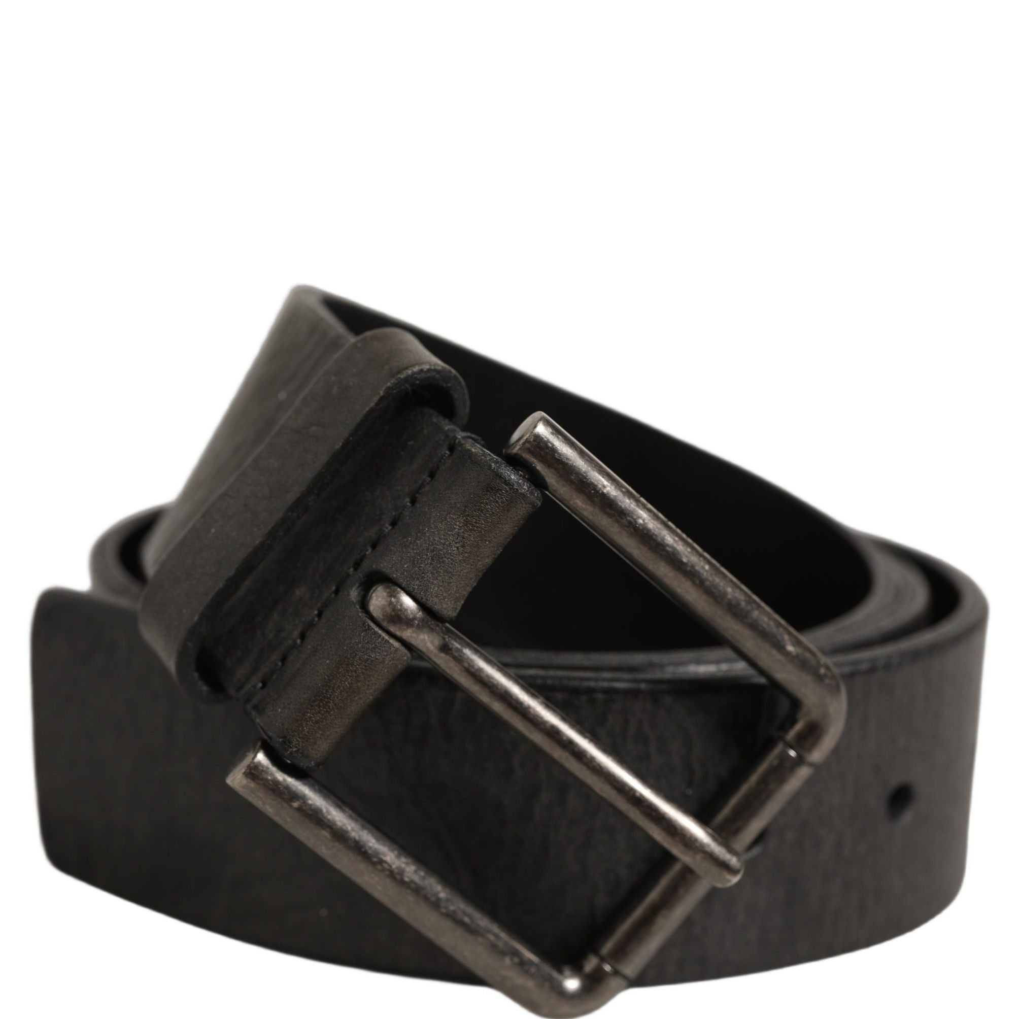 Dolce & Gabbana Black Leather Brushed Metal Buckle Men Belt