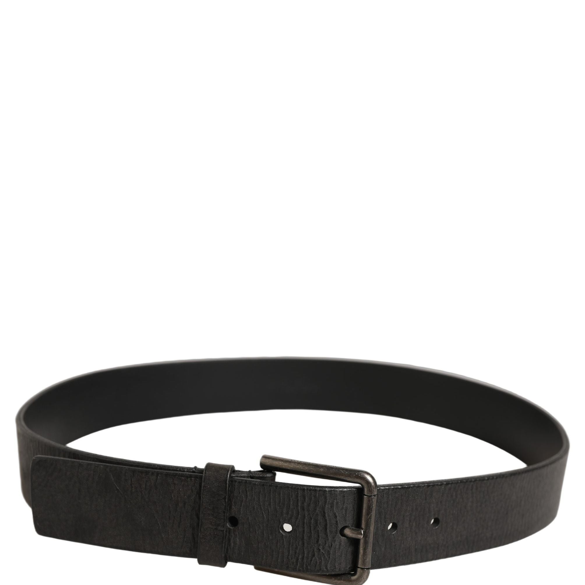 Dolce & Gabbana Black Leather Brushed Metal Buckle Men Belt