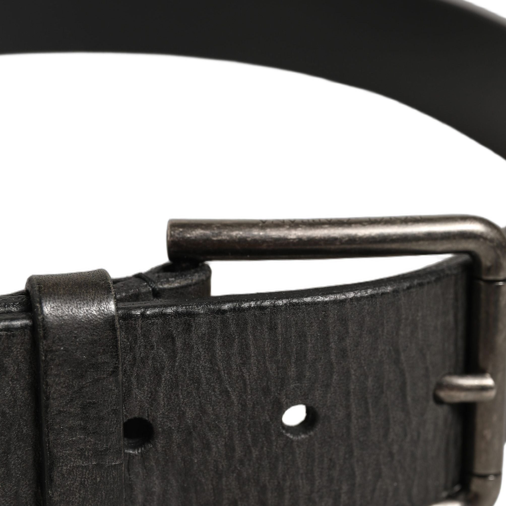 Dolce & Gabbana Black Leather Brushed Metal Buckle Men Belt