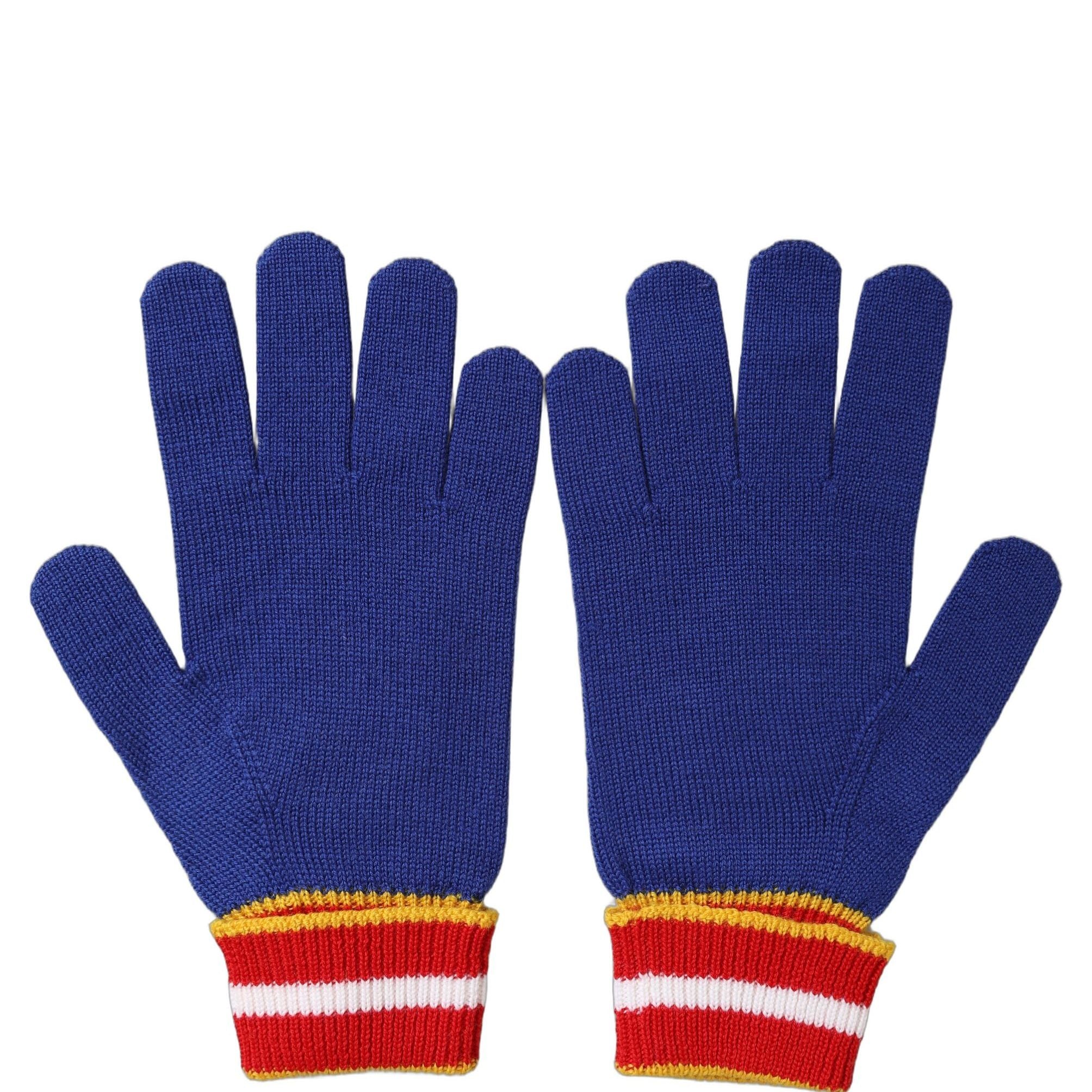 Dolce & Gabbana Blue Striped Wool DG Logo Embroidered Gloves