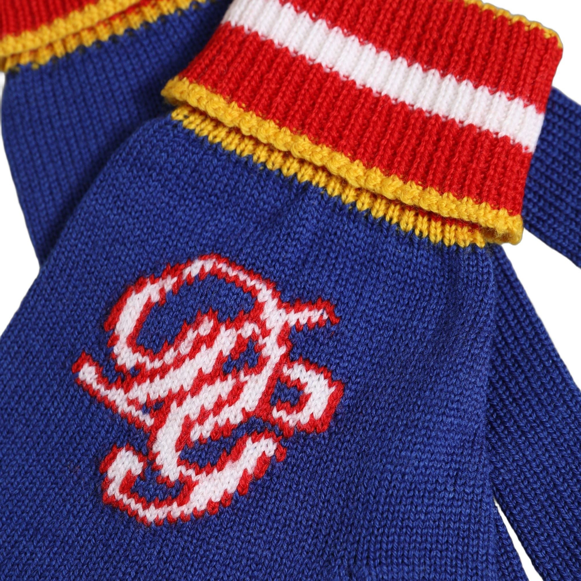 Dolce & Gabbana Blue Striped Wool DG Logo Embroidered Gloves