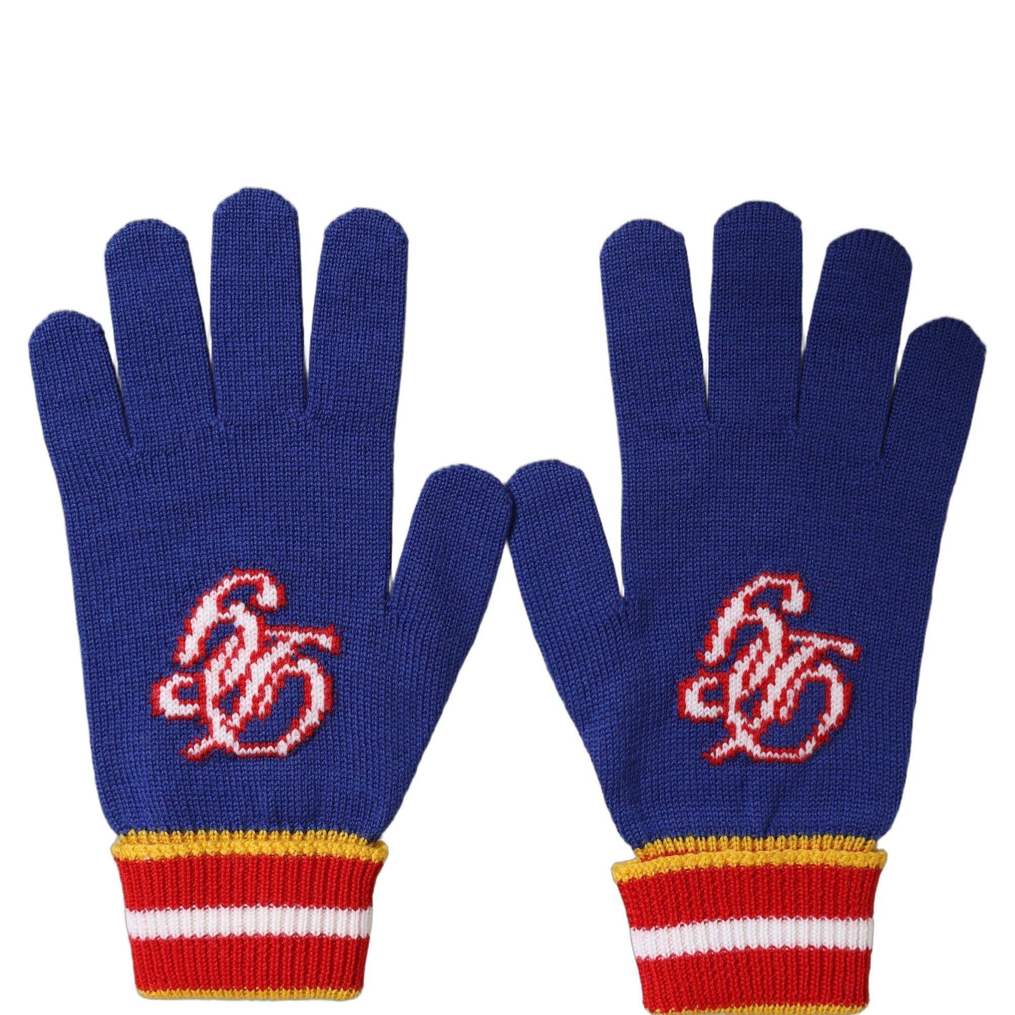 Dolce & Gabbana Blue Striped Wool DG Logo Embroidered Gloves