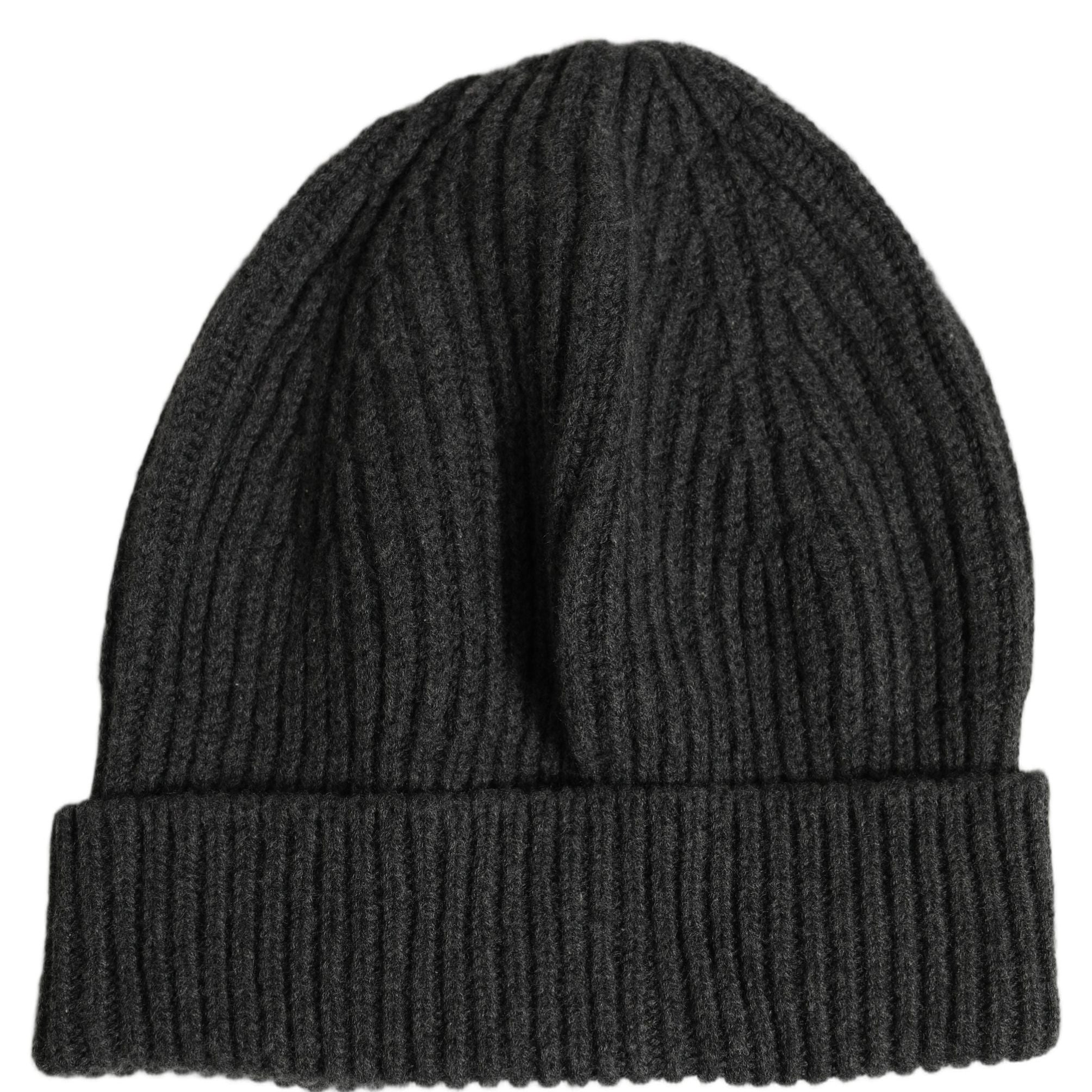 Dolce & Gabbana Men Charcoal Grey Ribbed Wool Knit Beanie One Size Hat