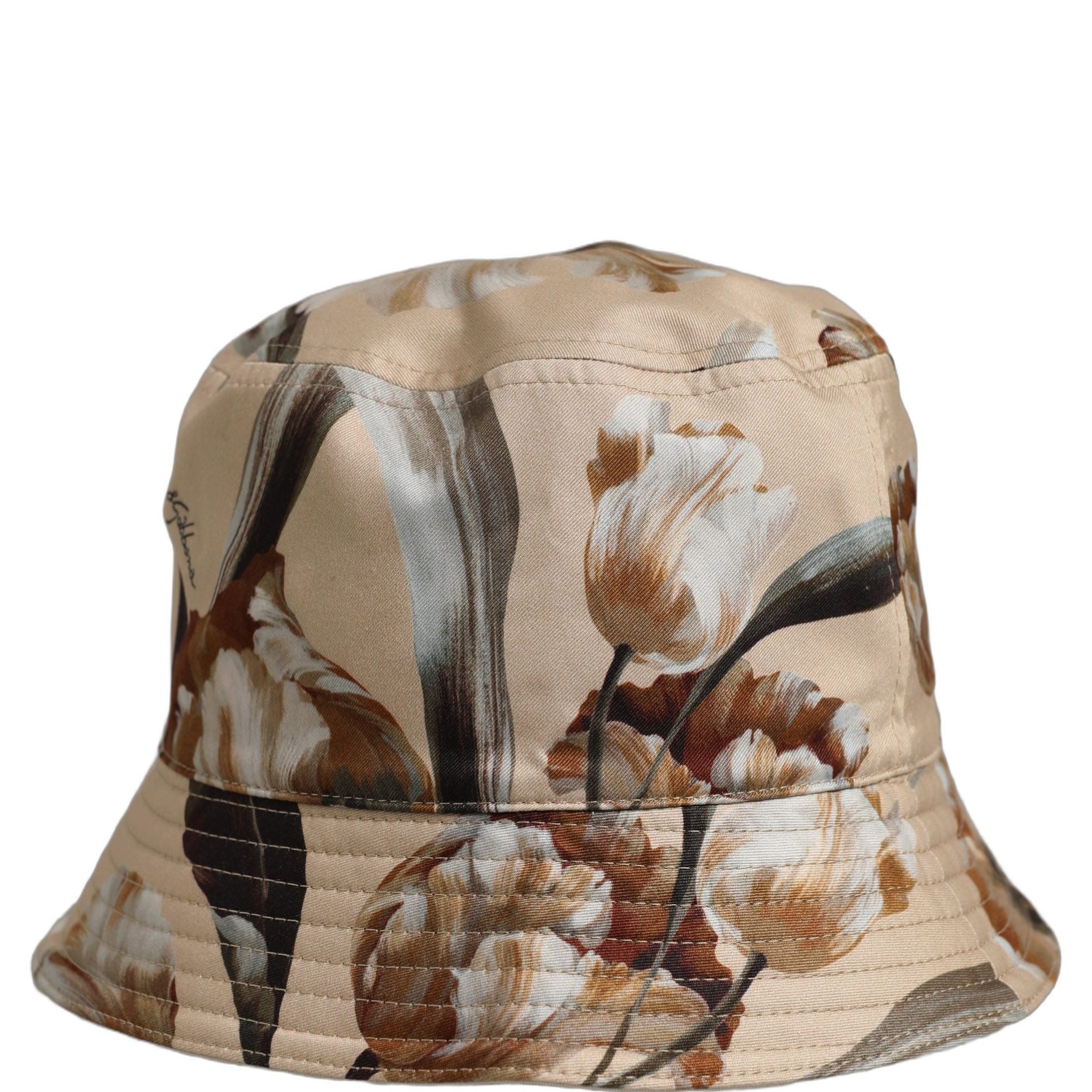 Dolce & Gabbana Men Beige Floral Wide Brim Bucket Capello Hat