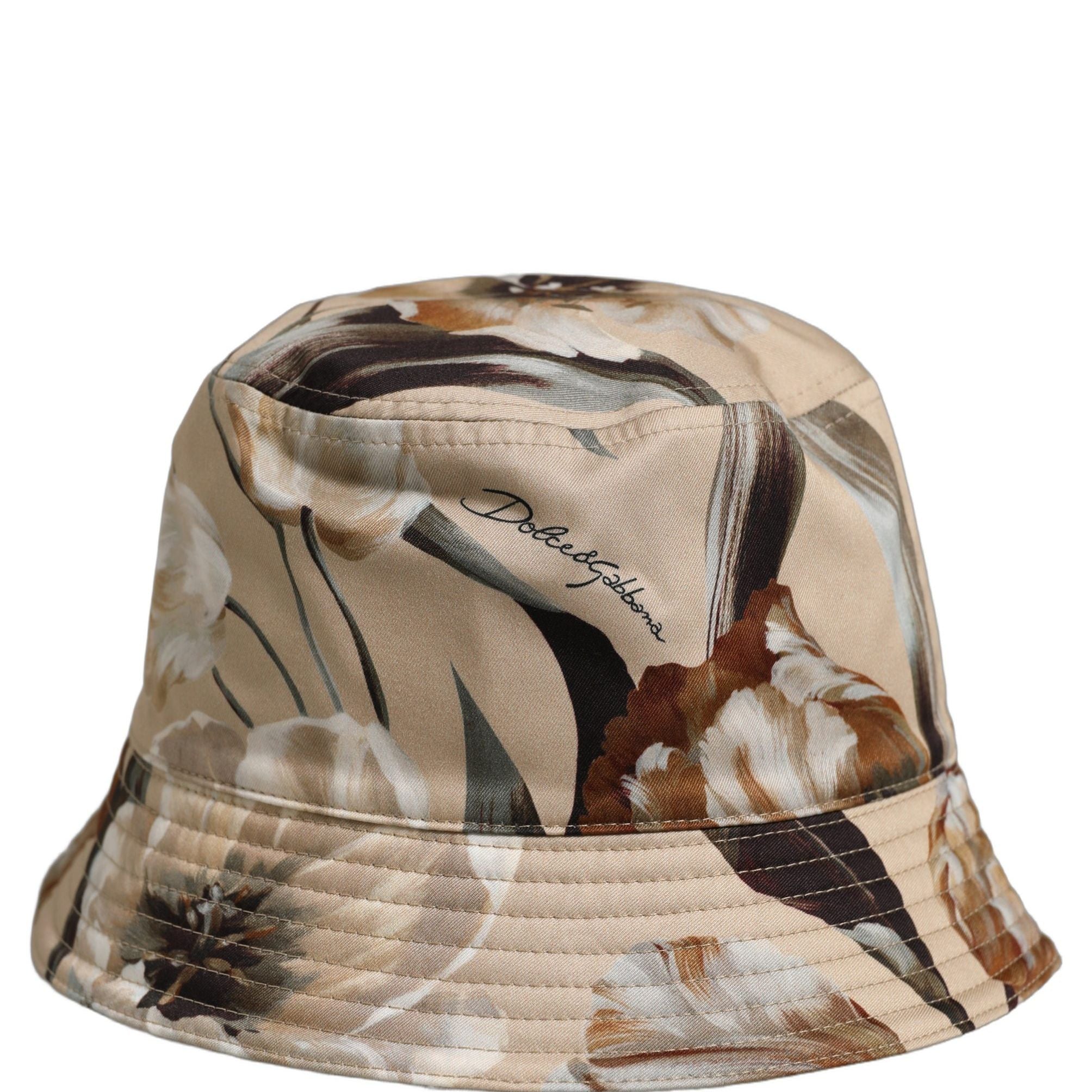 Dolce & Gabbana Men Beige Floral Wide Brim Bucket Capello Hat