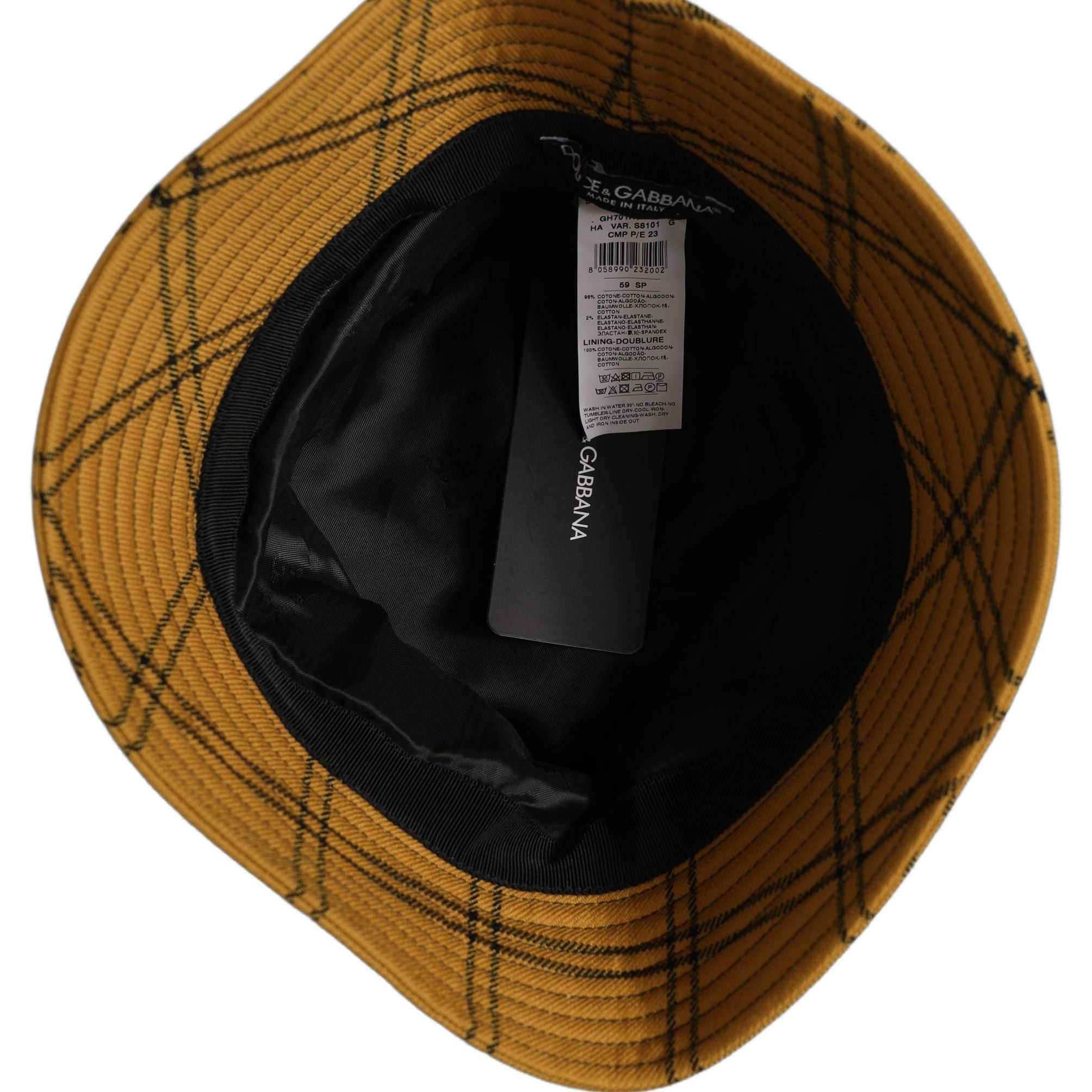 Dolce & Gabbana Men Dark Yellow Check Wide Brim Bucket Cap Hat