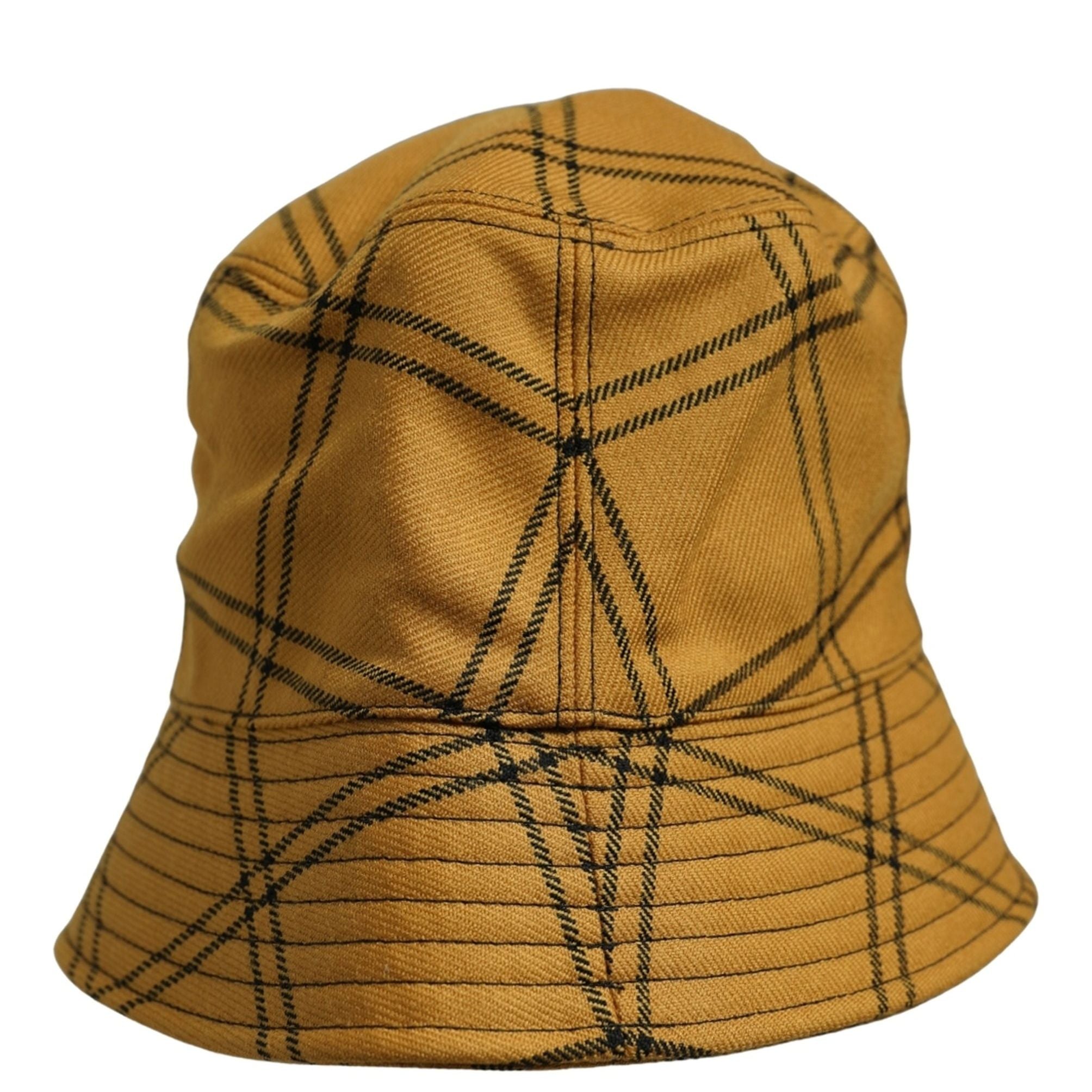 Dolce & Gabbana Men Dark Yellow Check Wide Brim Bucket Cap Hat