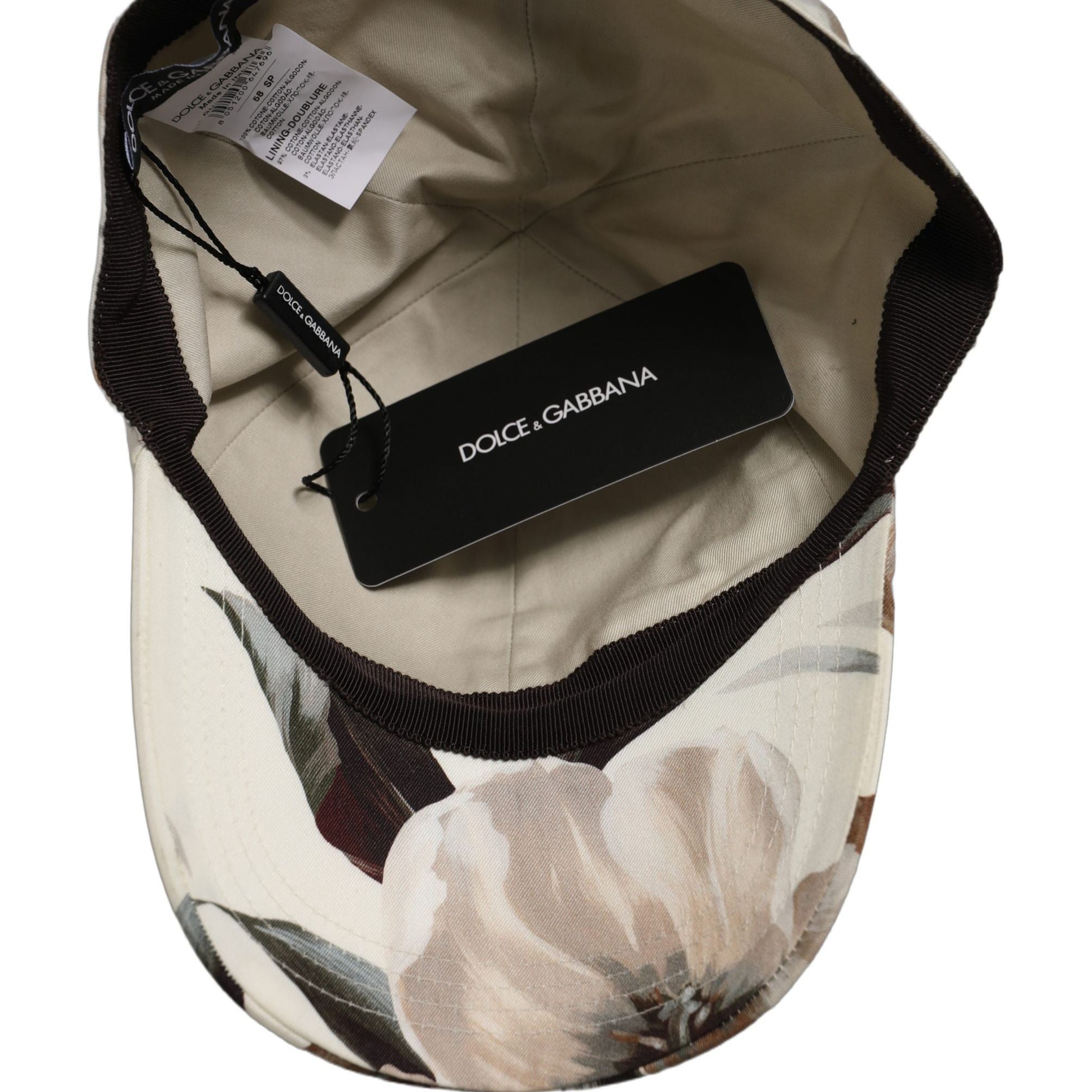 Dolce & Gabbana Men Beige Floral Cotton Baseball Capello Hat