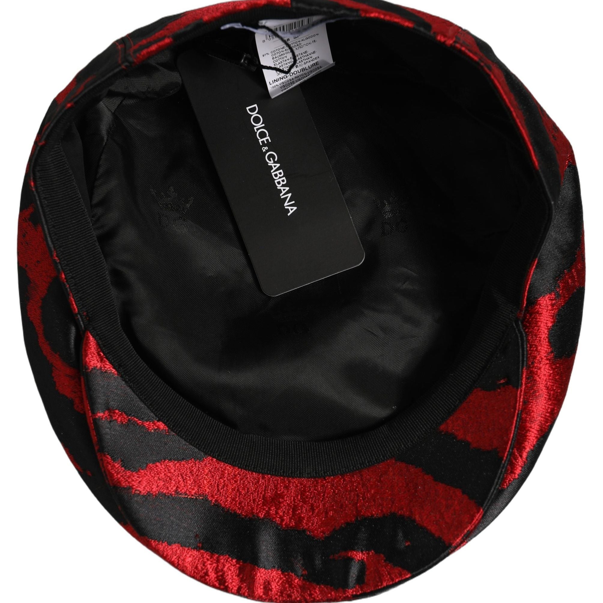 Dolce & Gabbana Men Red Black Stripe Cotton Newsboy Capello Hat