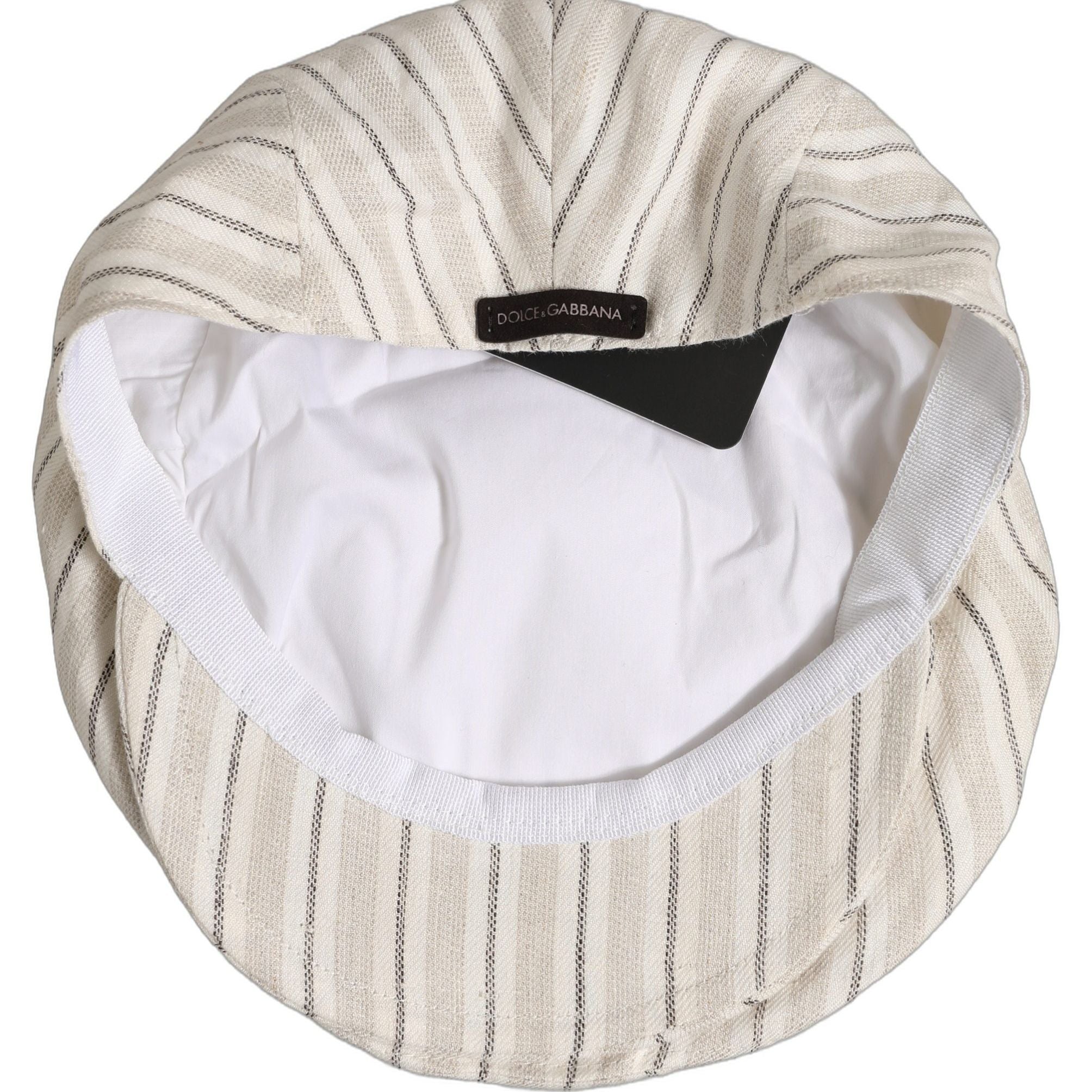 Dolce & Gabbana Men Off White Striped Linen Newsboy Capello Hat
