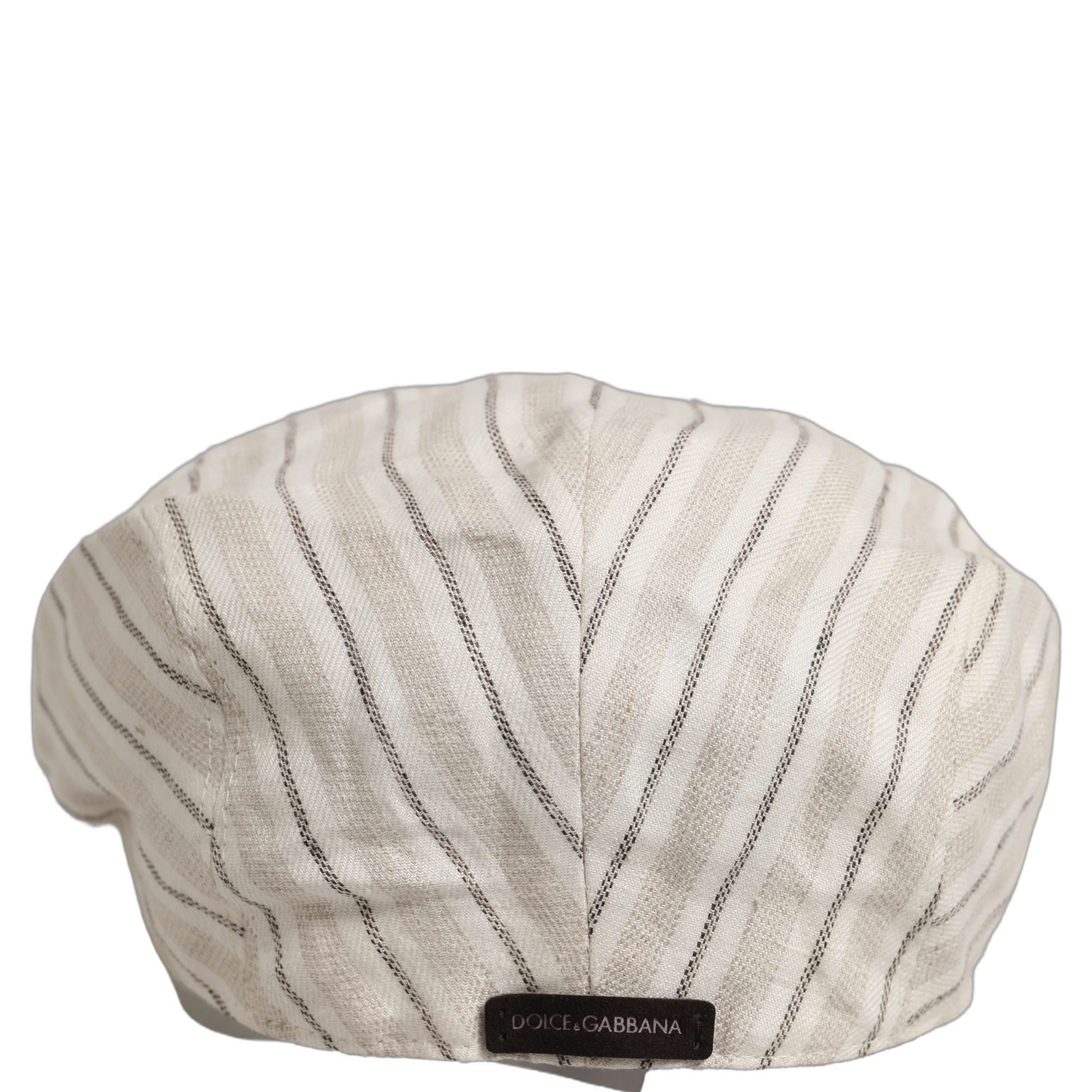 Dolce & Gabbana Men Off White Striped Linen Newsboy Capello Hat