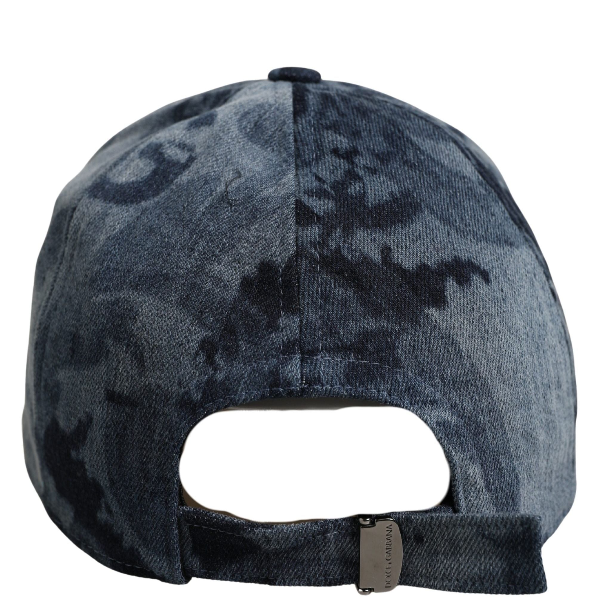 Dolce & Gabbana Men Blue All Over Logo Cotton Baseball Cap Hat