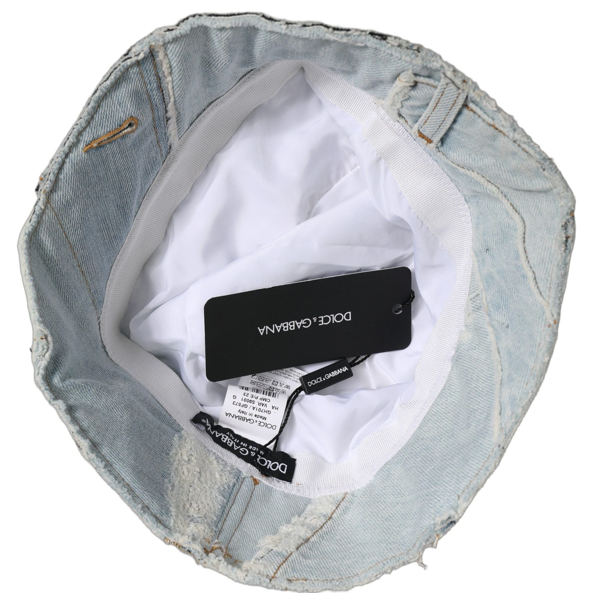 Dolce & Gabbana Men Blue Patchwork Cotton Denim Bucket Cap Hat