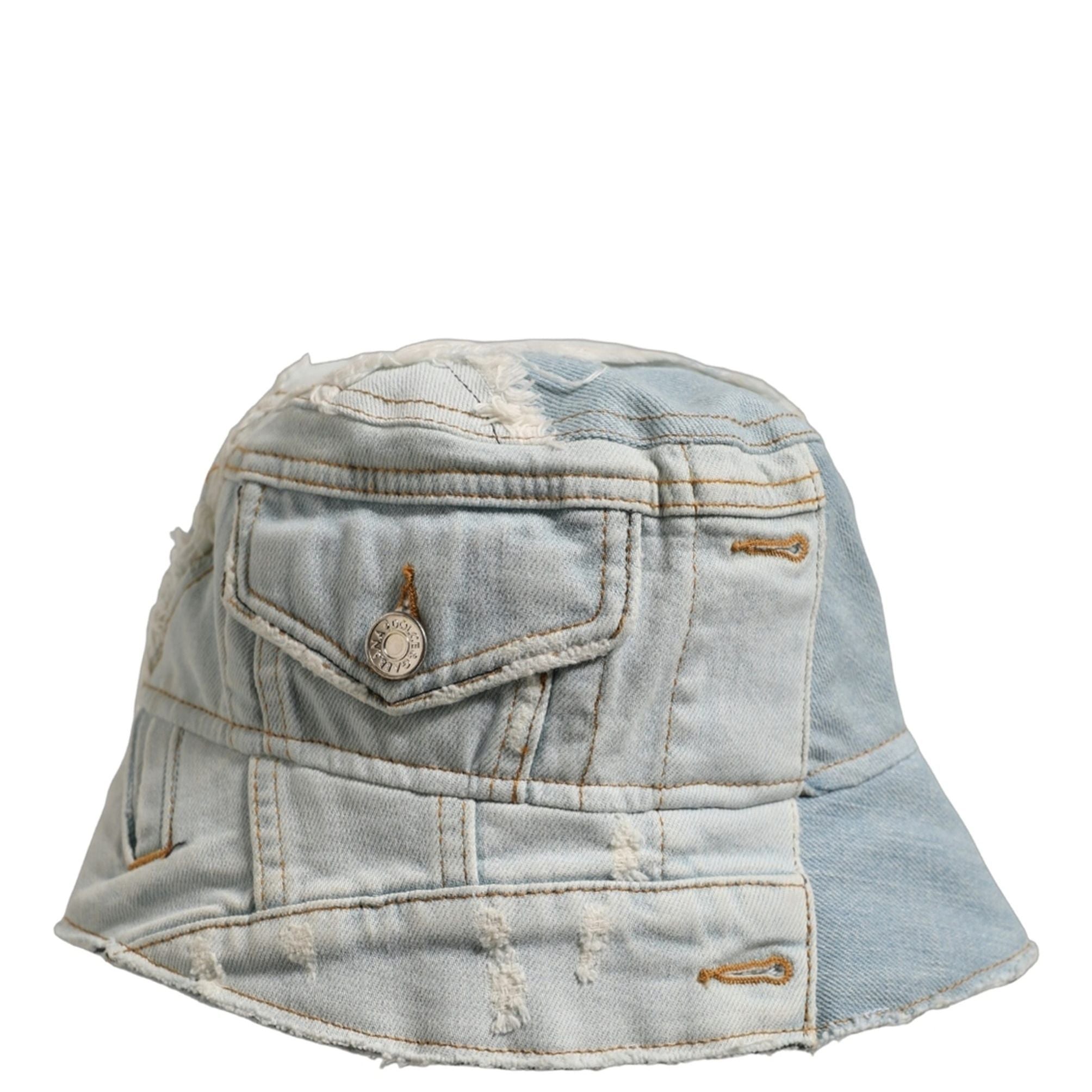 Dolce & Gabbana Men Blue Patchwork Cotton Denim Bucket Cap Hat