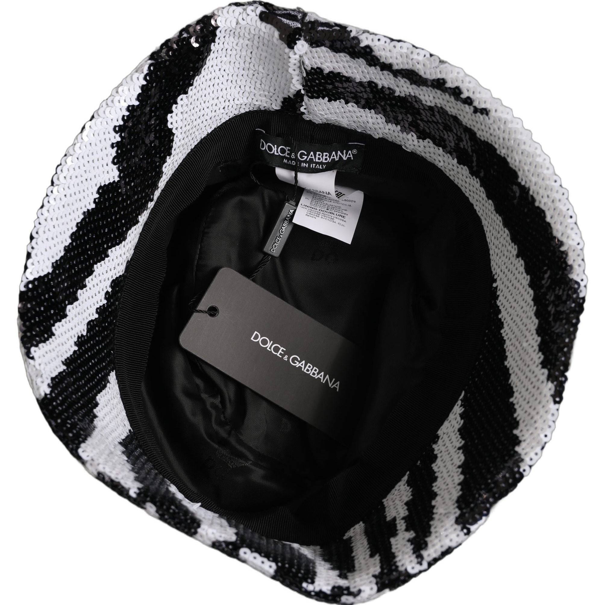 Dolce & Gabbana Men Black White Zebra Sequin Bucket Cap Hat