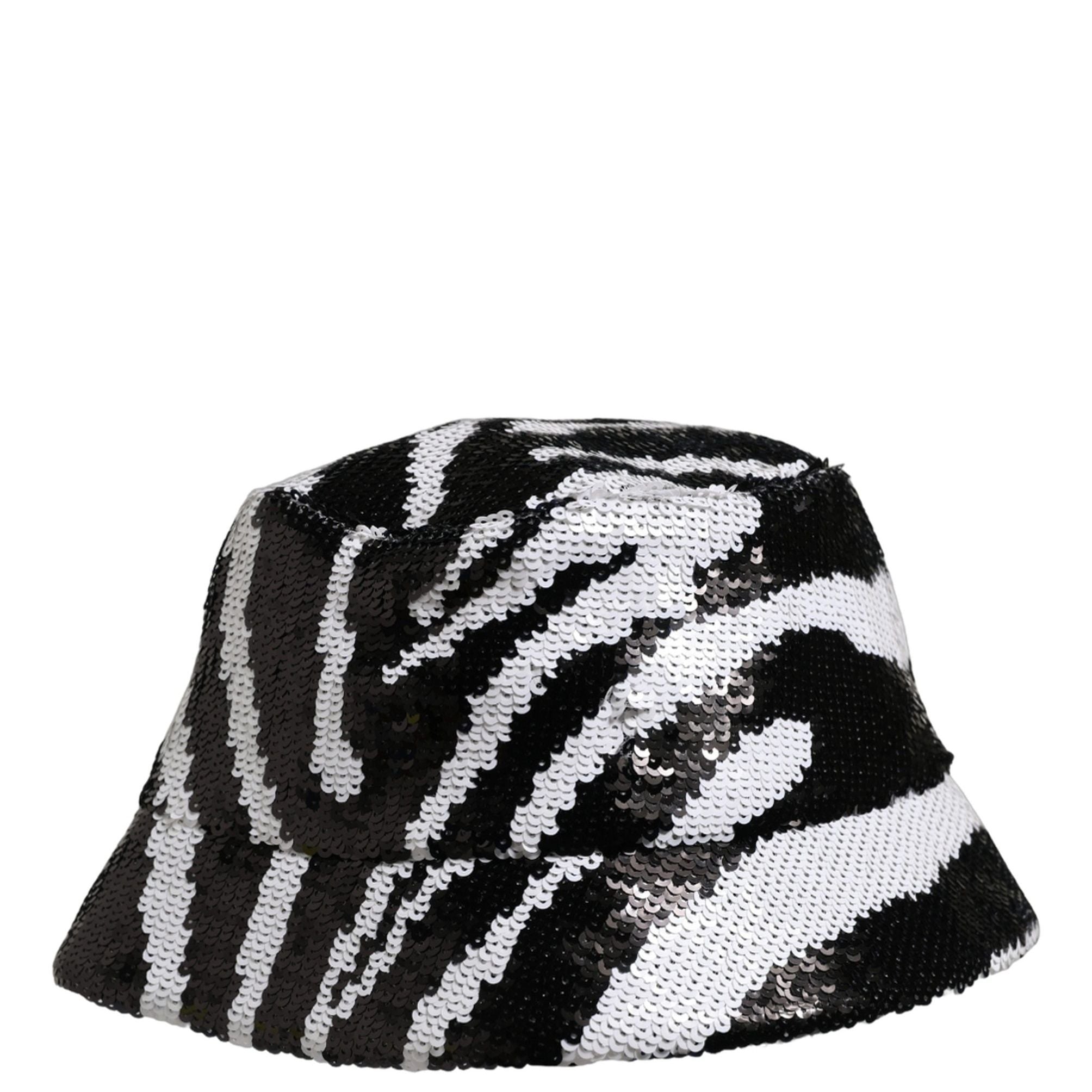 Dolce & Gabbana Men Black White Zebra Sequin Bucket Cap Hat